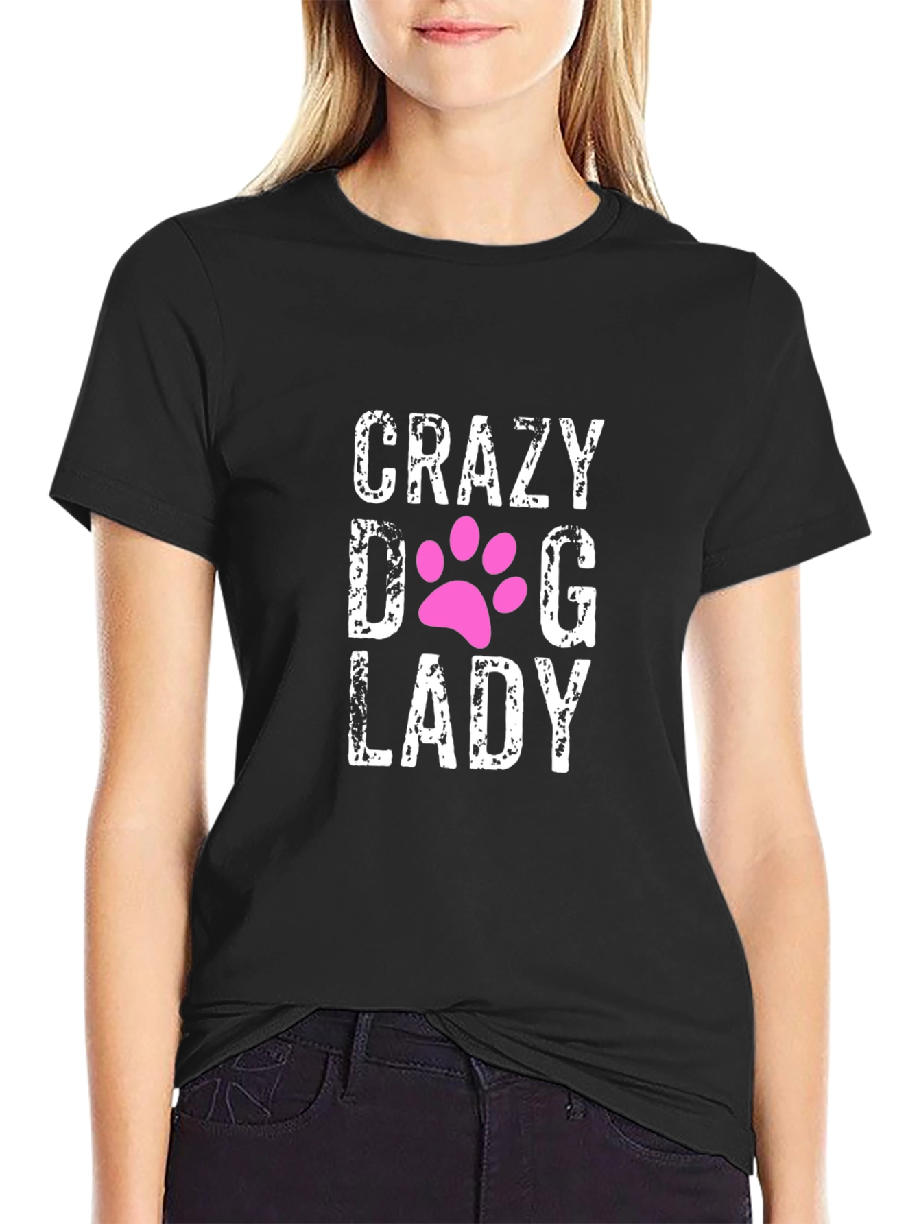 Crazy Dog Lady Black Graphic T-Shirt