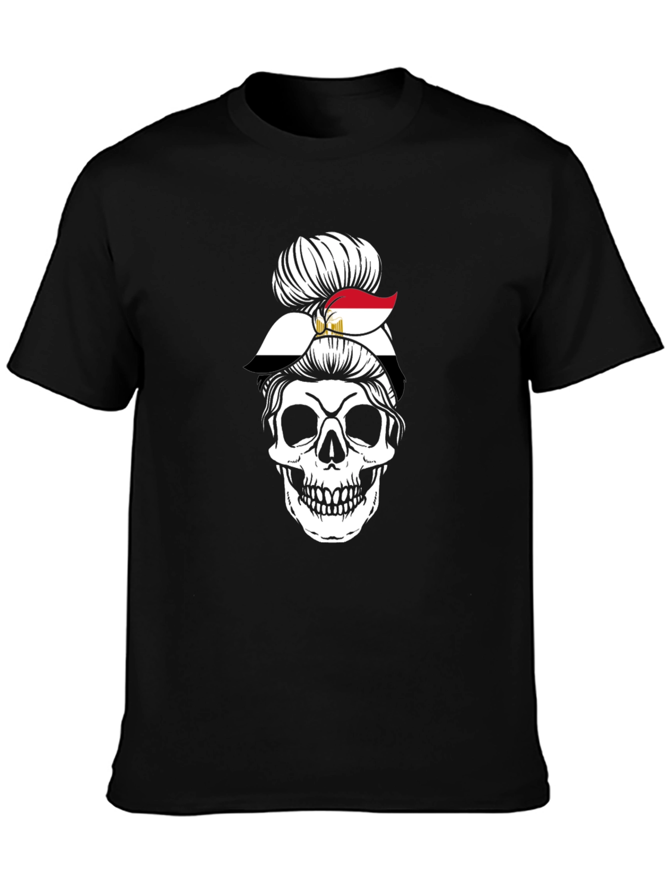 Egypt Flag Skull Messy Bun T-Shirt
