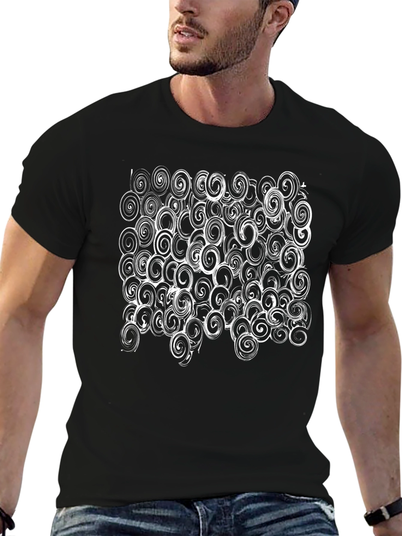 Abstract Swirl Pattern Black T-Shirt