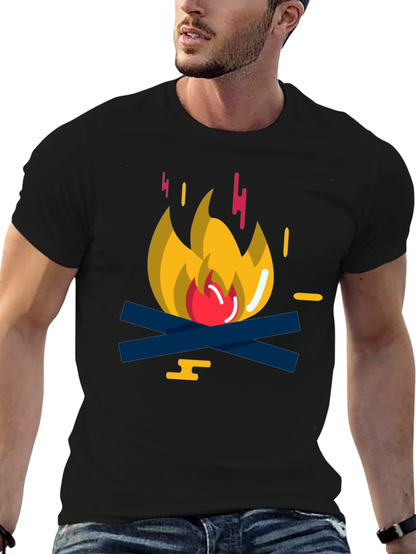Campfire Graphic Tee - Soft Black Cotton