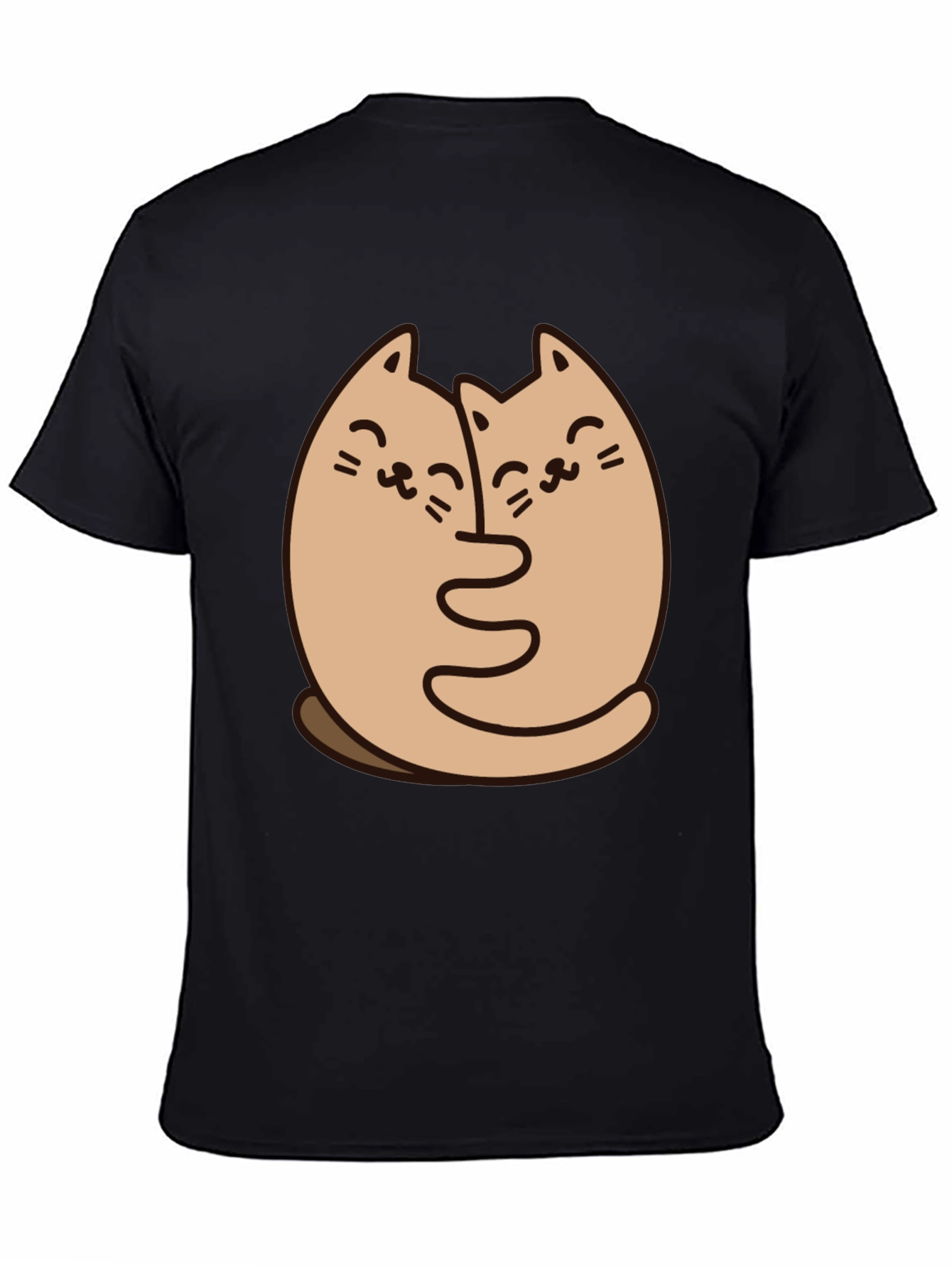 Cute Cats Hugging Graphic Black T-Shirt