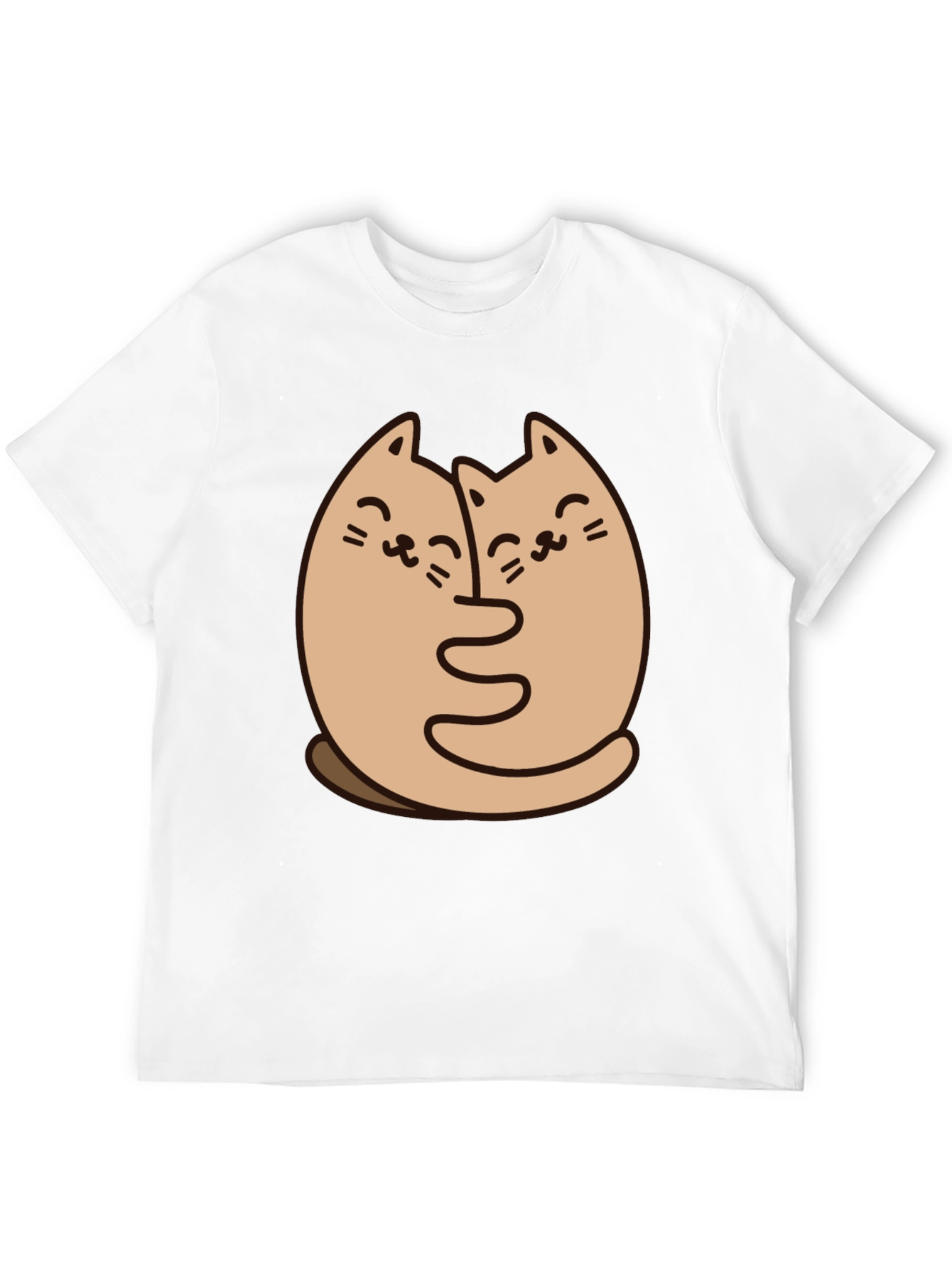 Cute Cats Hugging Graphic Black T-Shirt