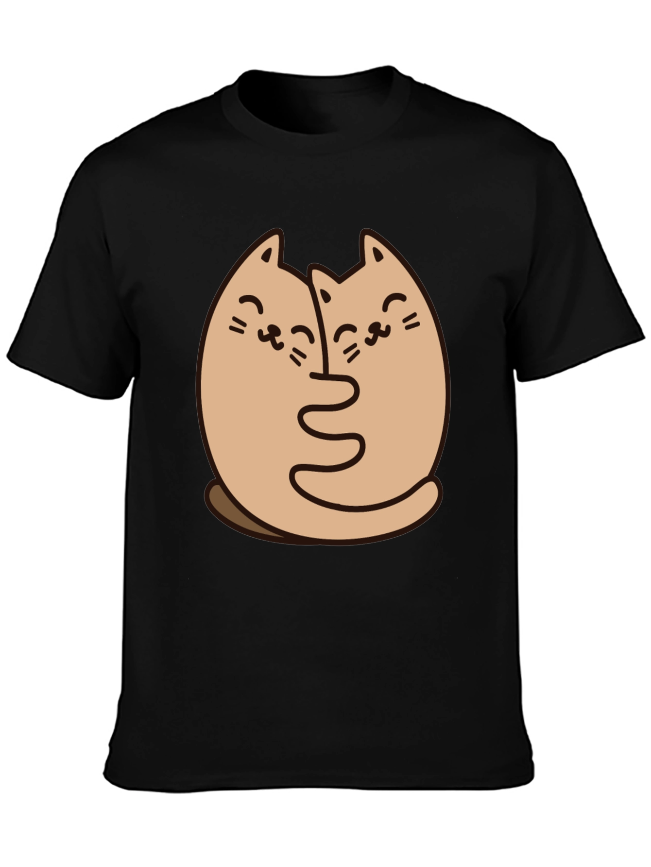 Cute Cats Hugging Graphic Black T-Shirt