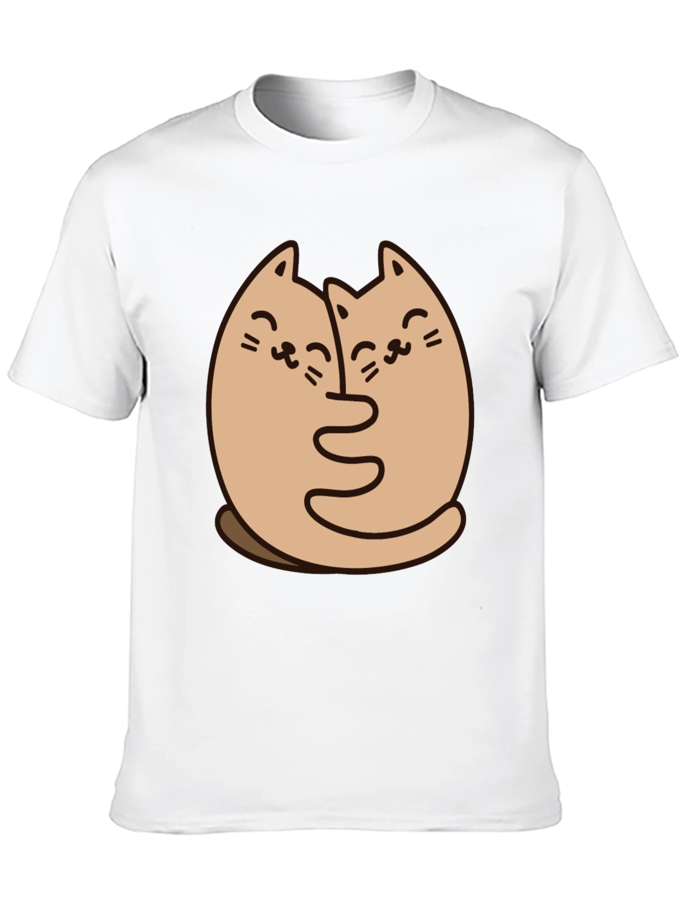 Cute Cats Hugging Graphic Black T-Shirt