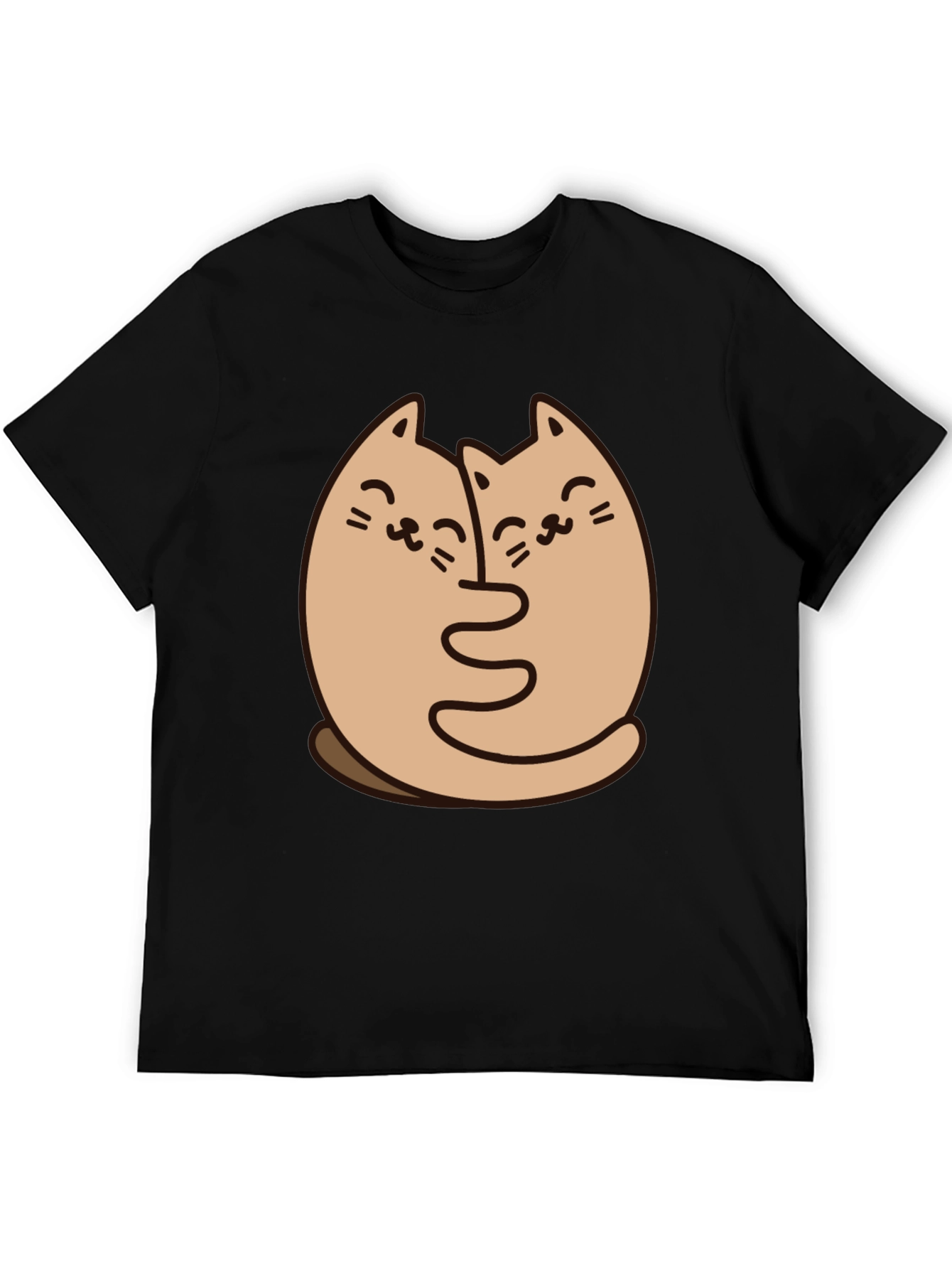Cute Cats Hugging Graphic Black T-Shirt