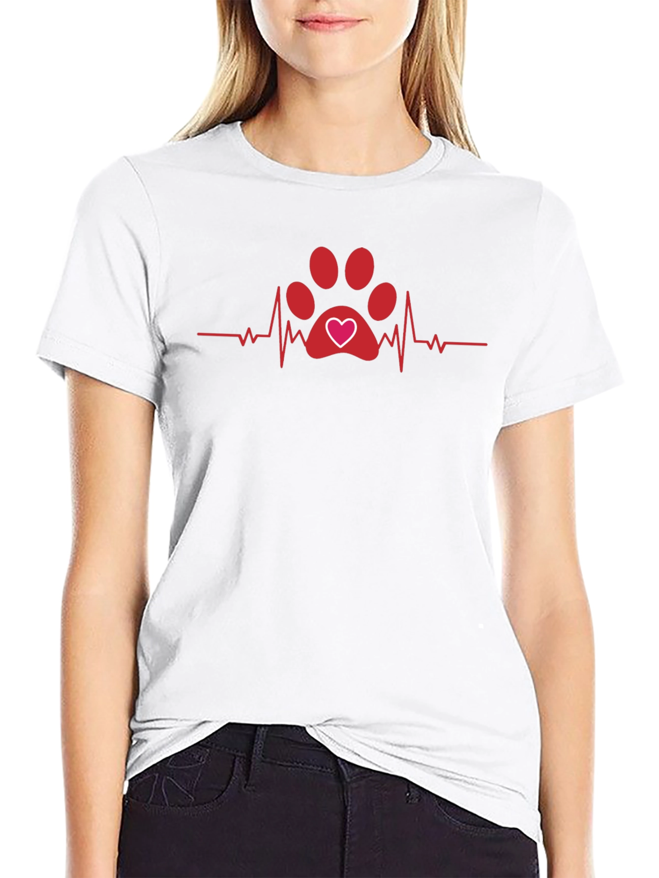 Heartbeat Dog Paw Print T-Shirt - Black