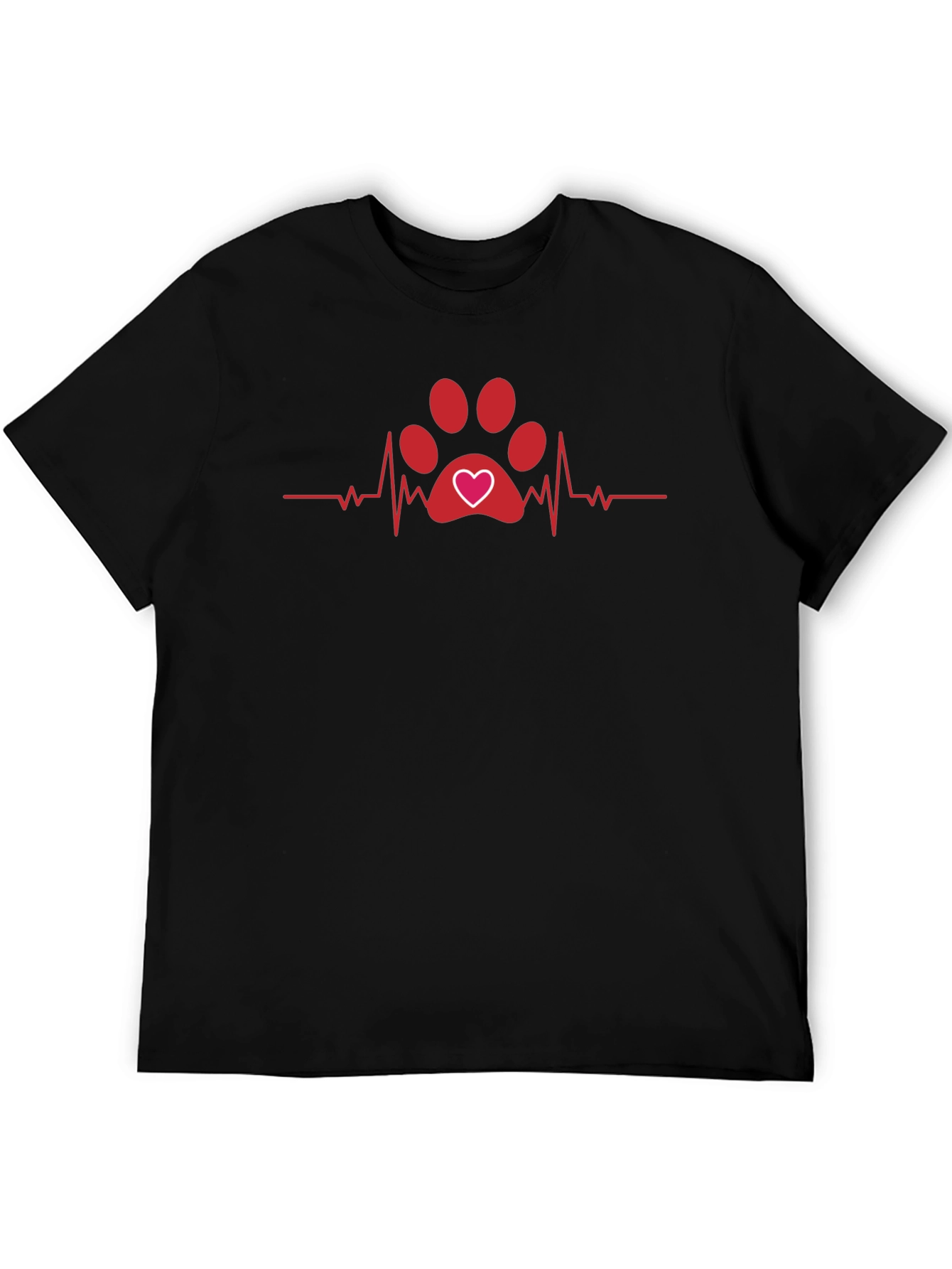 Heartbeat Dog Paw Print T-Shirt - Black