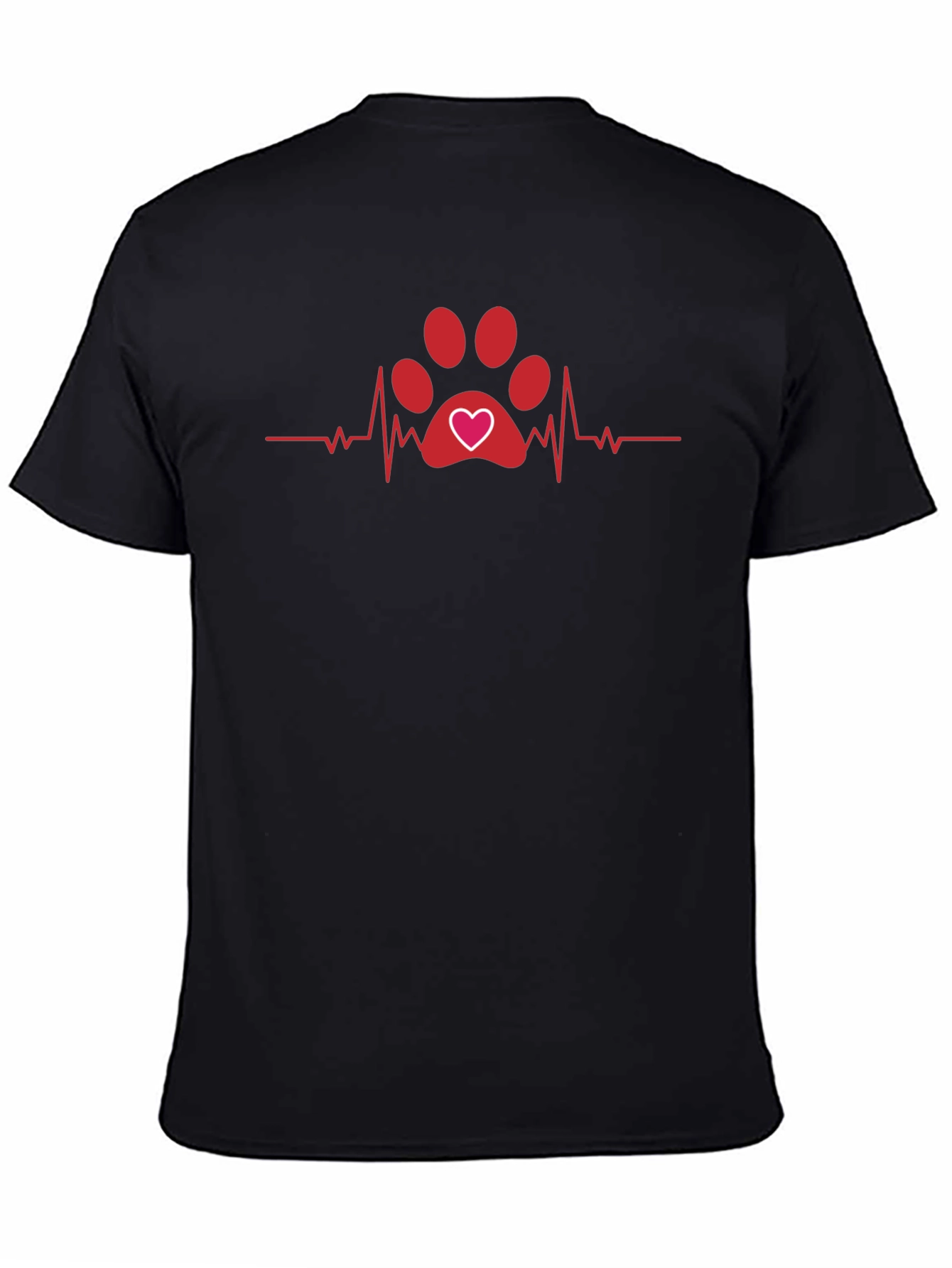 Heartbeat Dog Paw Print T-Shirt - Black