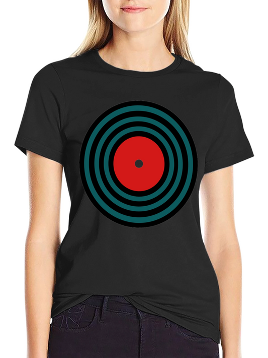 Retro Record Graphic Tee - Black Cotton T-Shirt