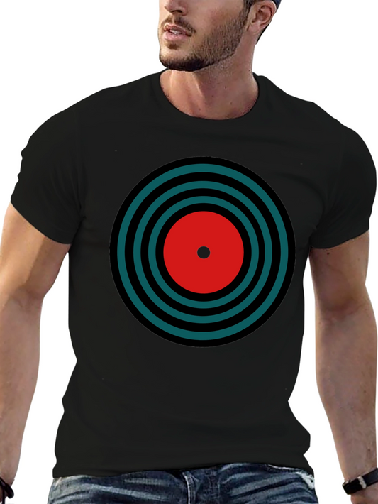 Retro Record Graphic Tee - Black Cotton T-Shirt