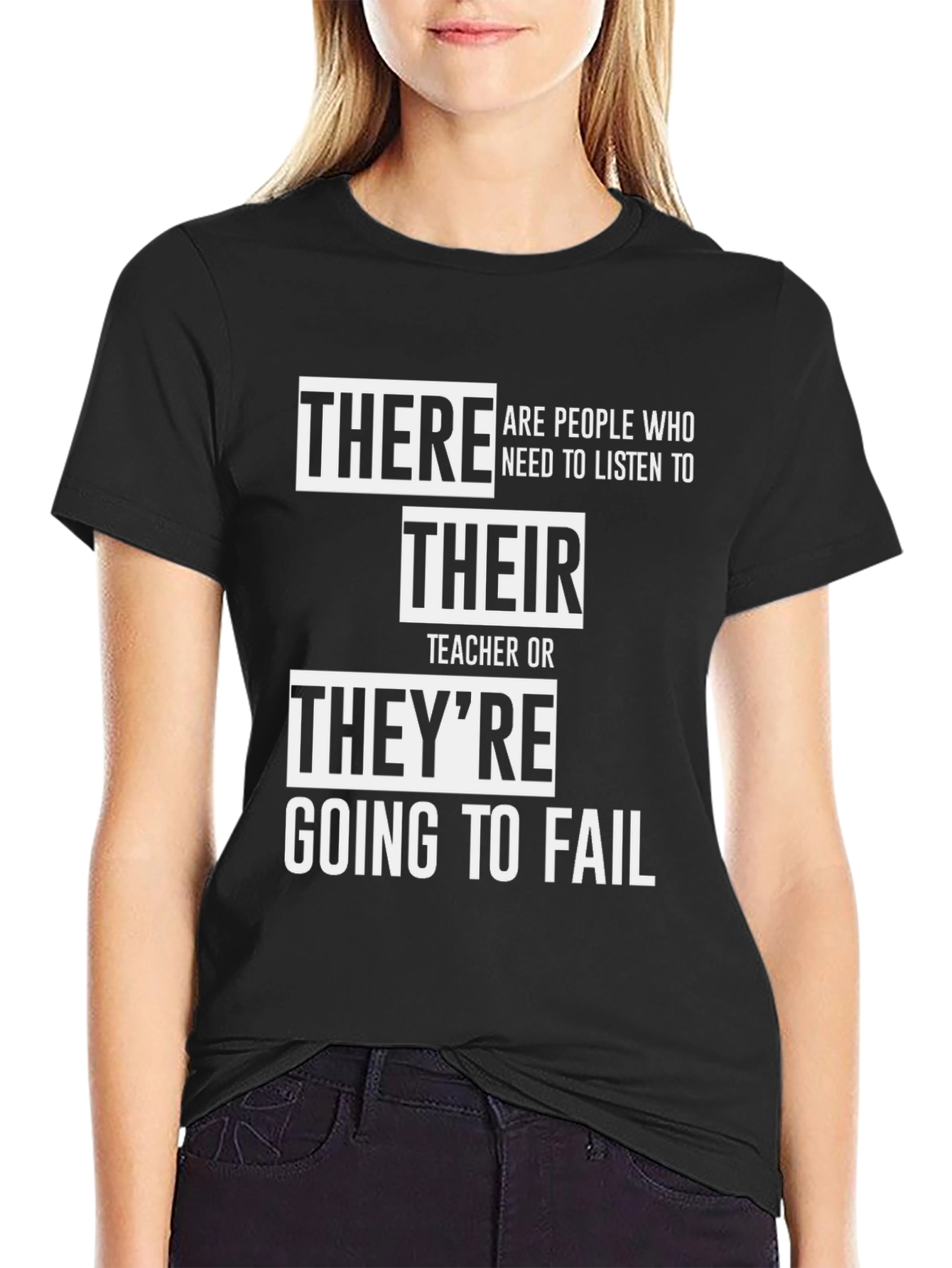 There Their Theyre Teacher Black Graphic T-Shirt