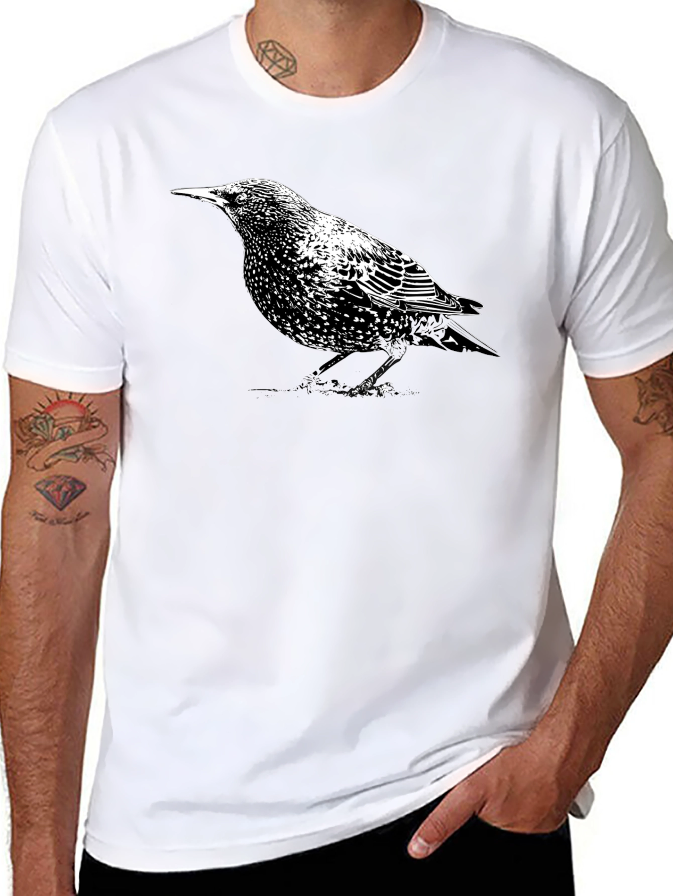 Starling Bird Graphic Tee - Stylish Mens Black T-Shirt