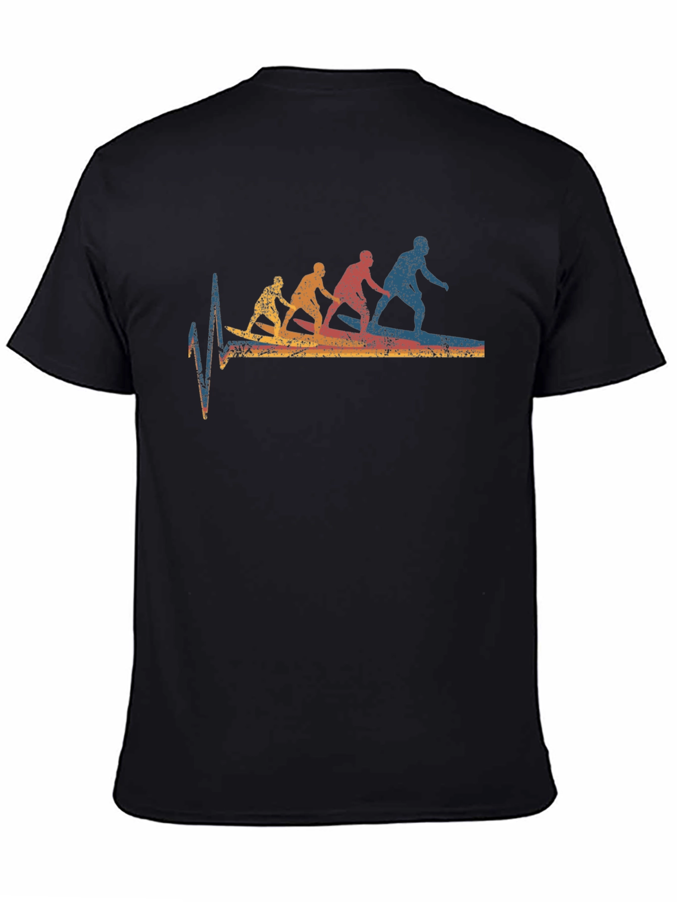 Surfing Evolution Heartbeat Graphic Tee - Black Cotton T-Shirt