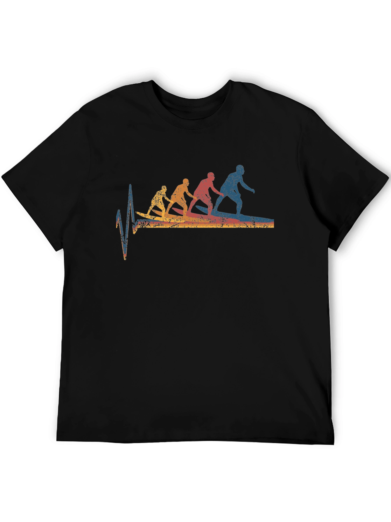 Surfing Evolution Heartbeat Graphic Tee - Black Cotton T-Shirt