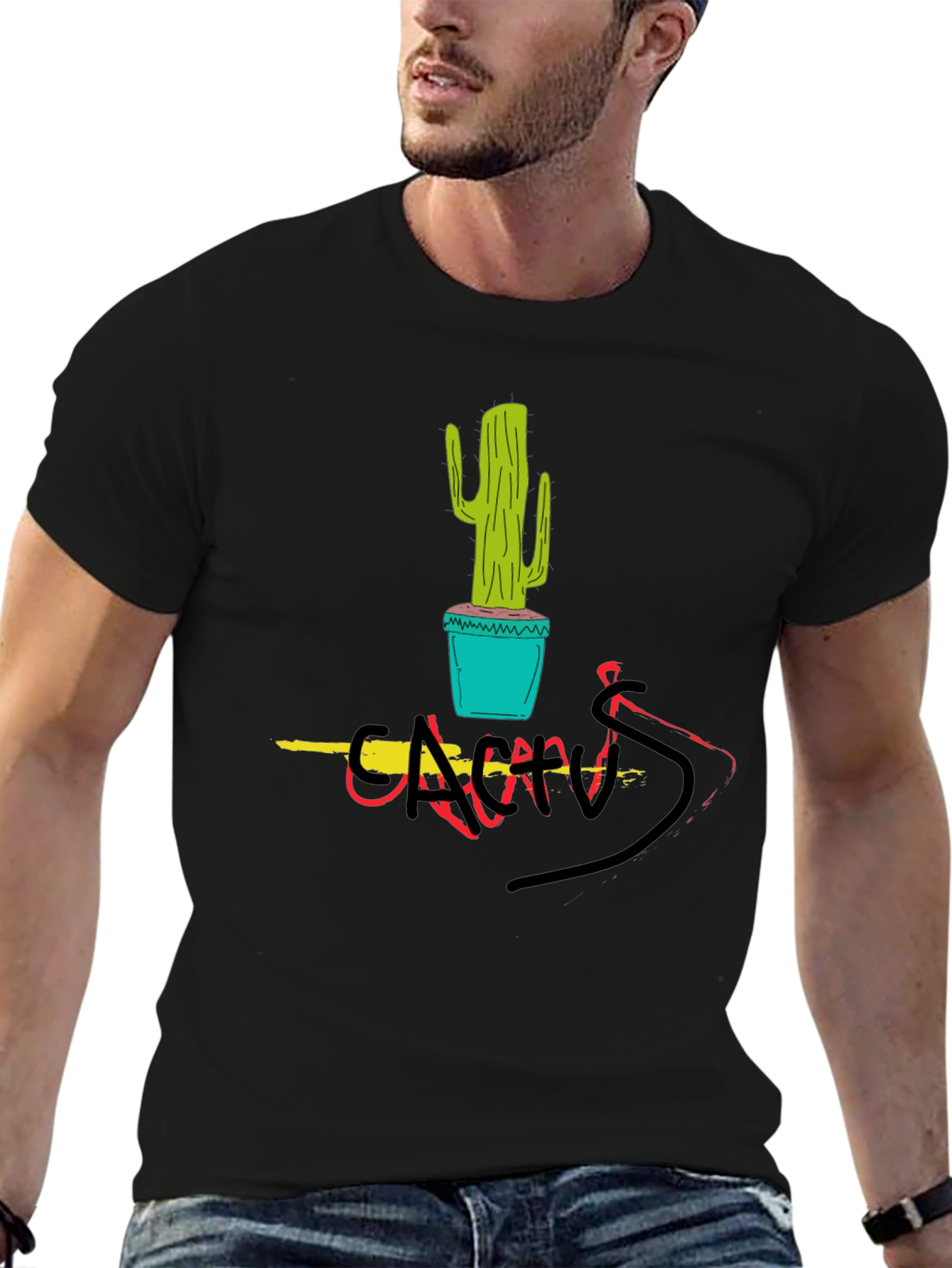 Cactus Graphic Tee - Black Cotton Blend