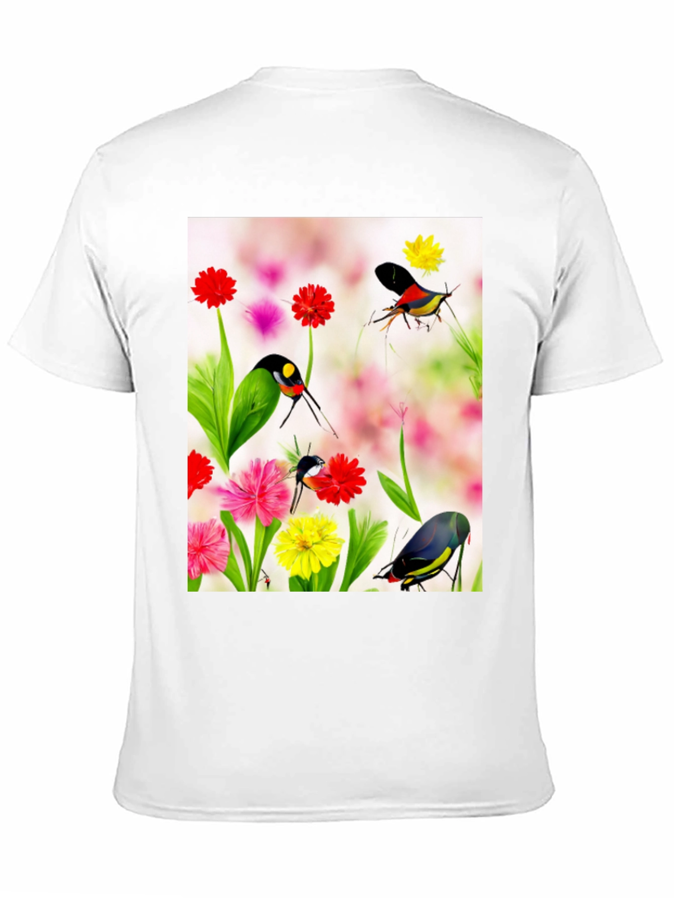 Floral Bird Print Black T-Shirt