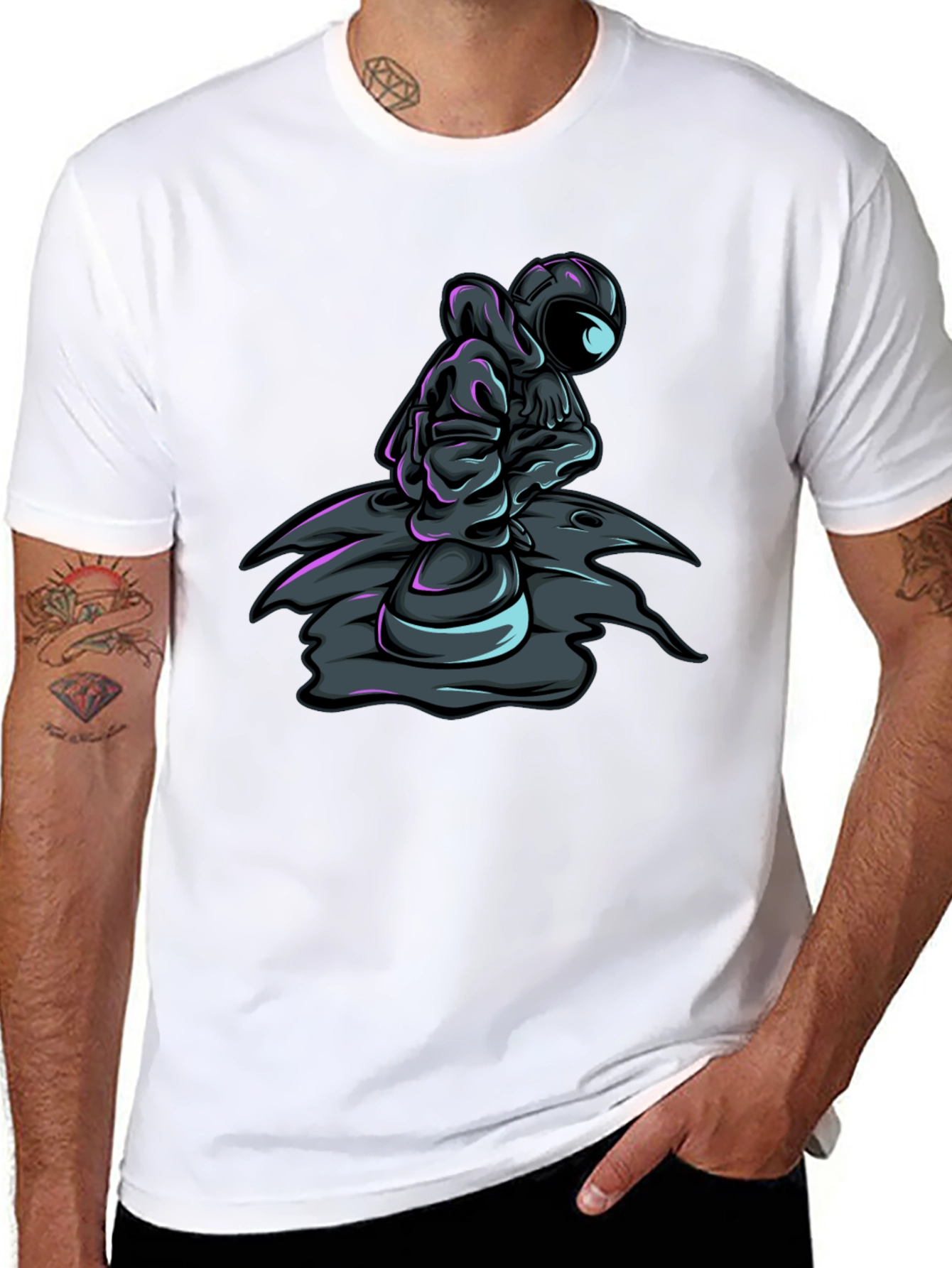 Astronaut Graphic Tee - Black Crew Neck T-Shirt