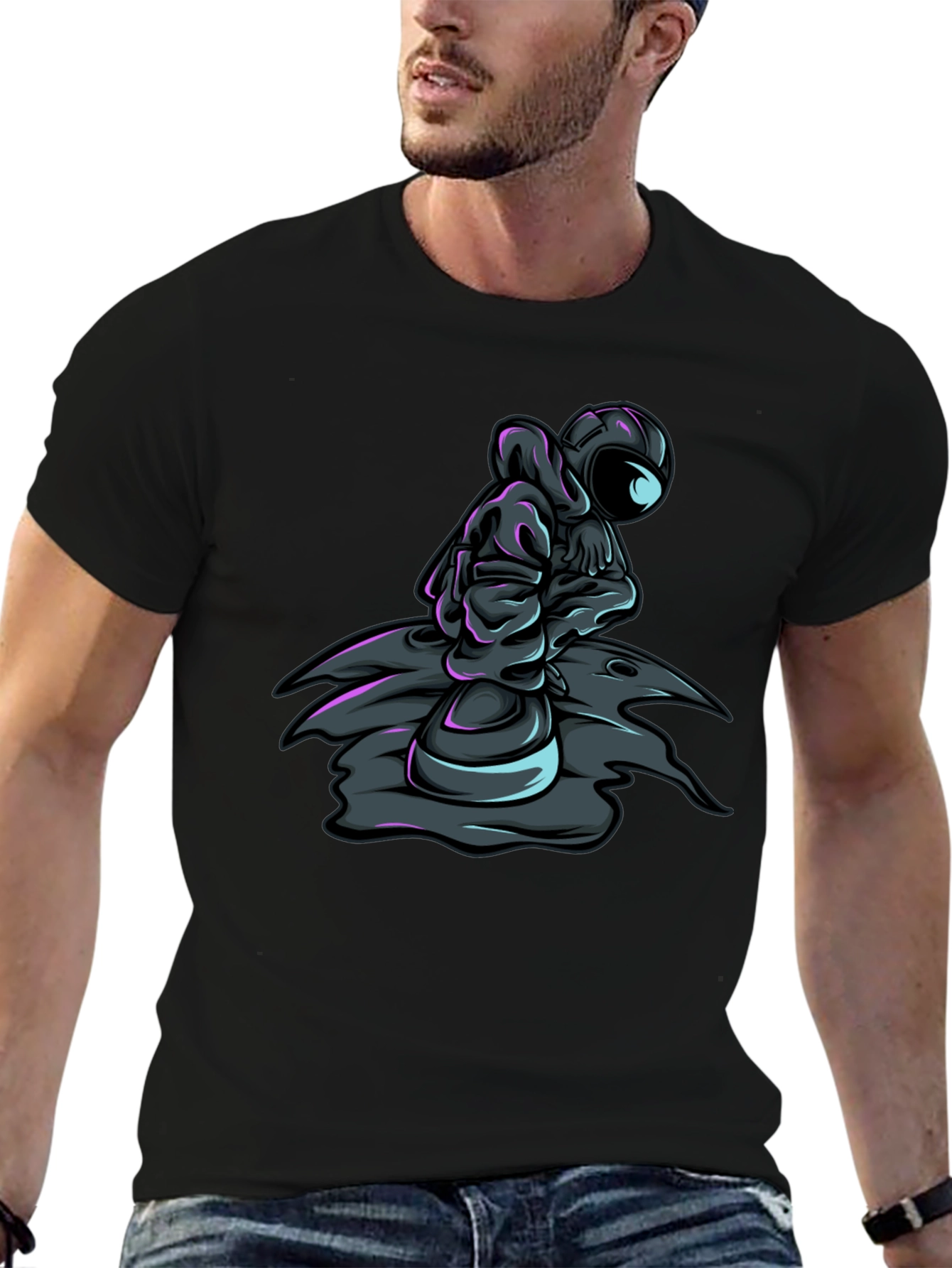 Astronaut Graphic Tee - Black Crew Neck T-Shirt