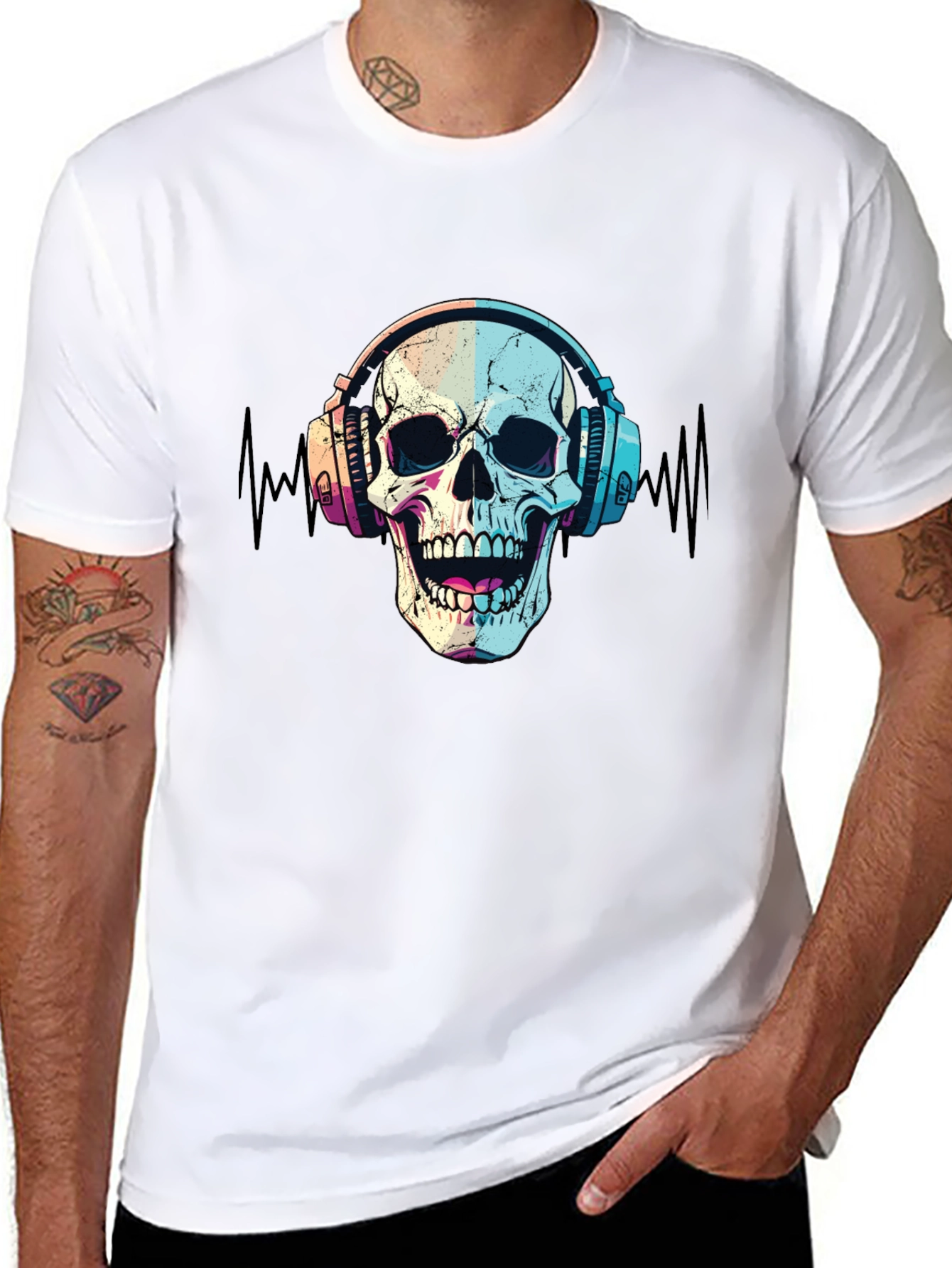 Skull Headphones T-Shirt - Black Graphic Tee