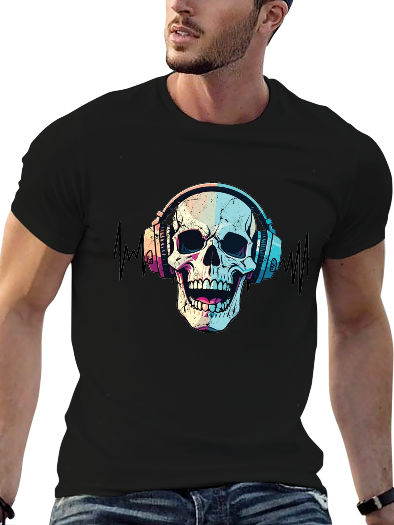 Skull Headphones T-Shirt - Black Graphic Tee