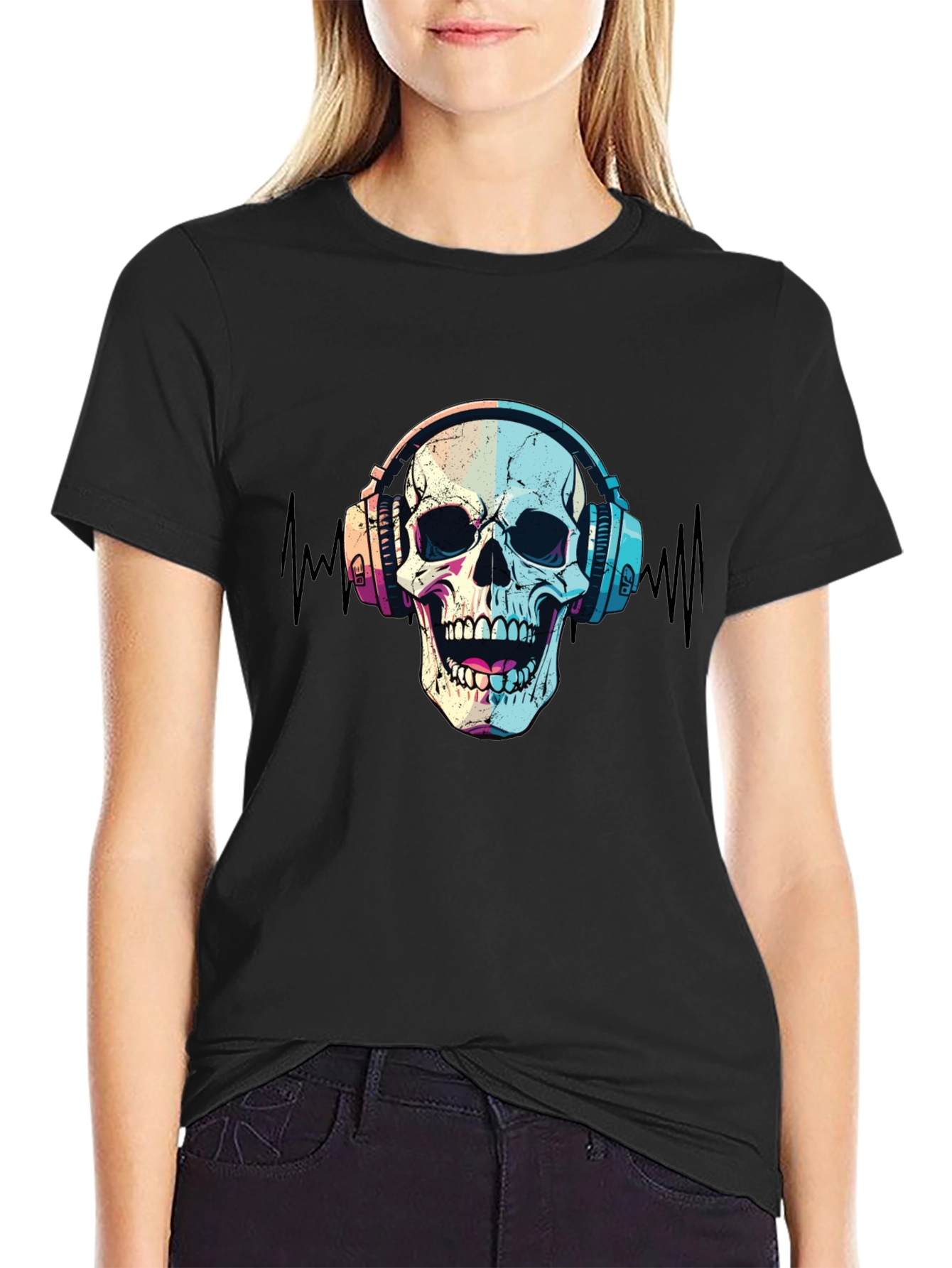 Skull Headphones T-Shirt - Black Graphic Tee