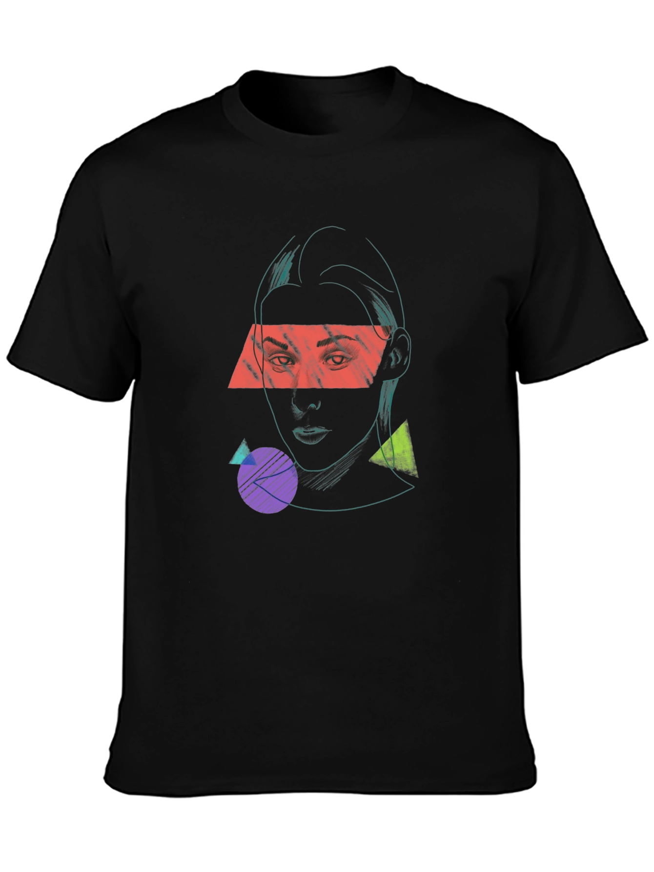 Geometric Face Graphic Black T-Shirt