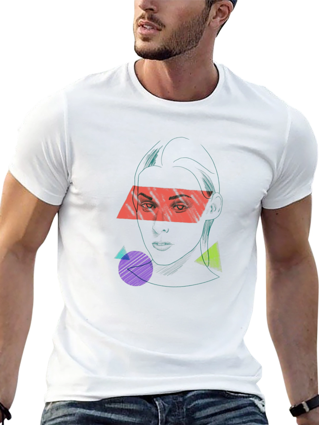 Geometric Face Graphic Black T-Shirt