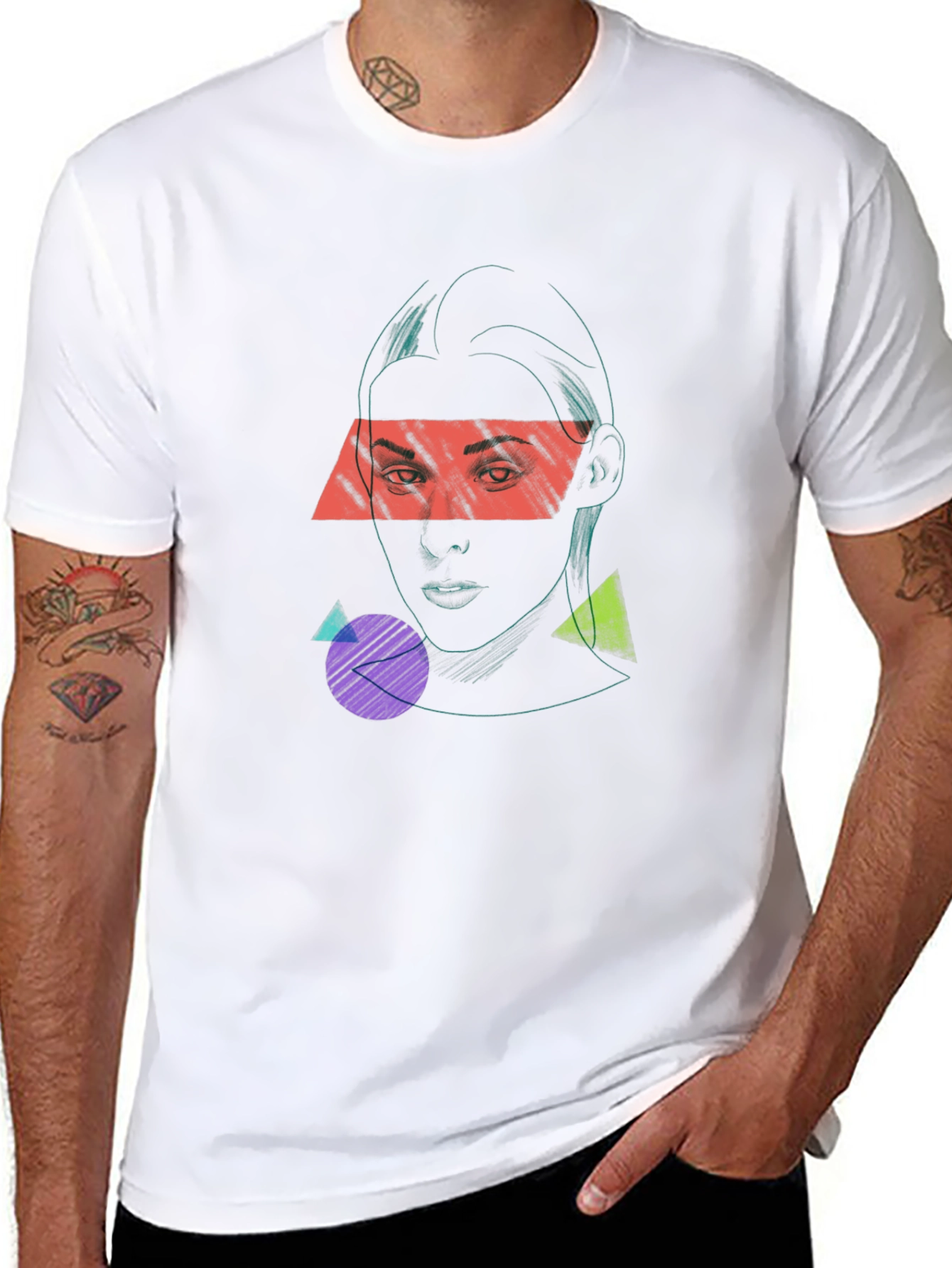 Geometric Face Graphic Black T-Shirt