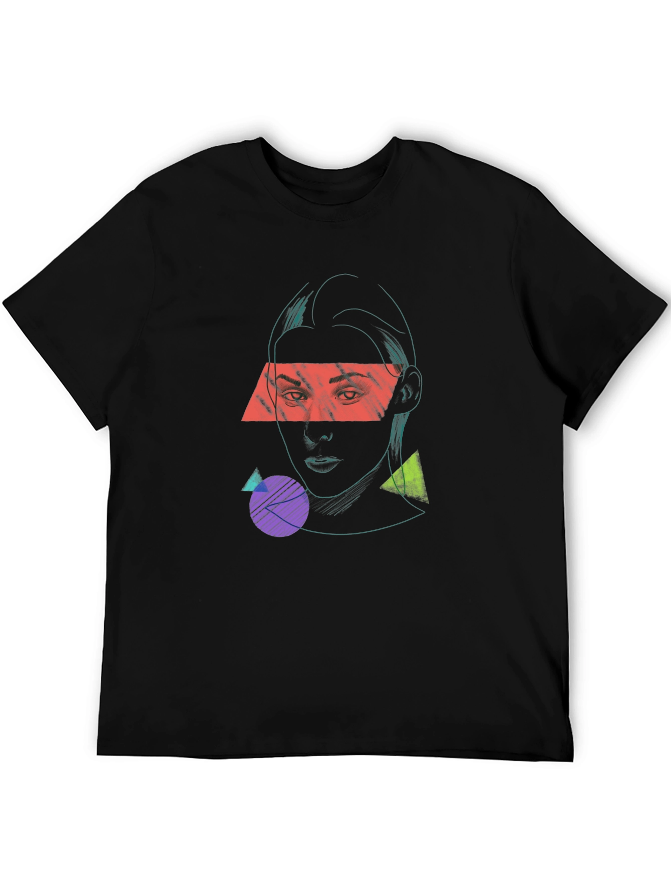 Geometric Face Graphic Black T-Shirt