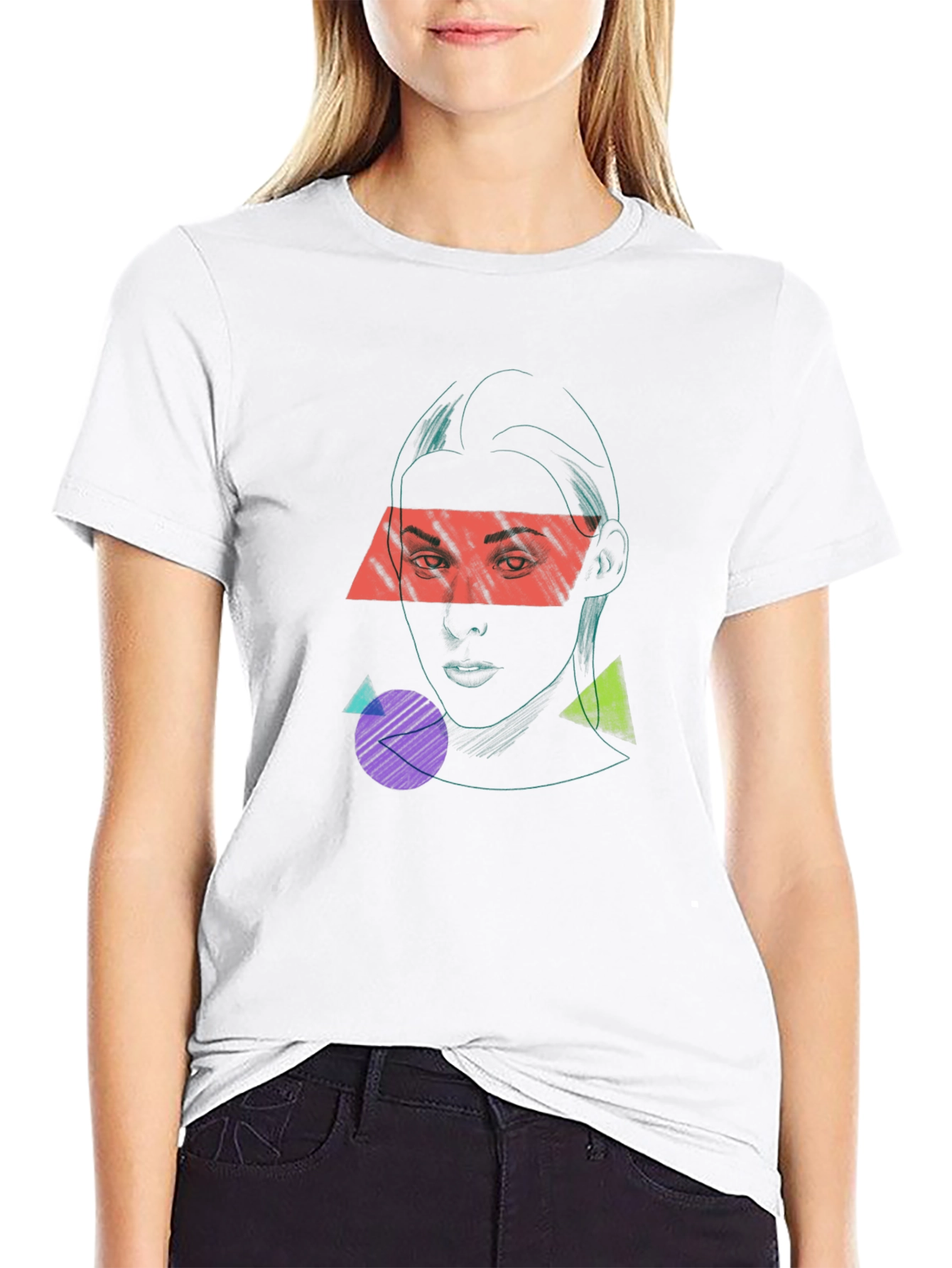 Geometric Face Graphic Black T-Shirt