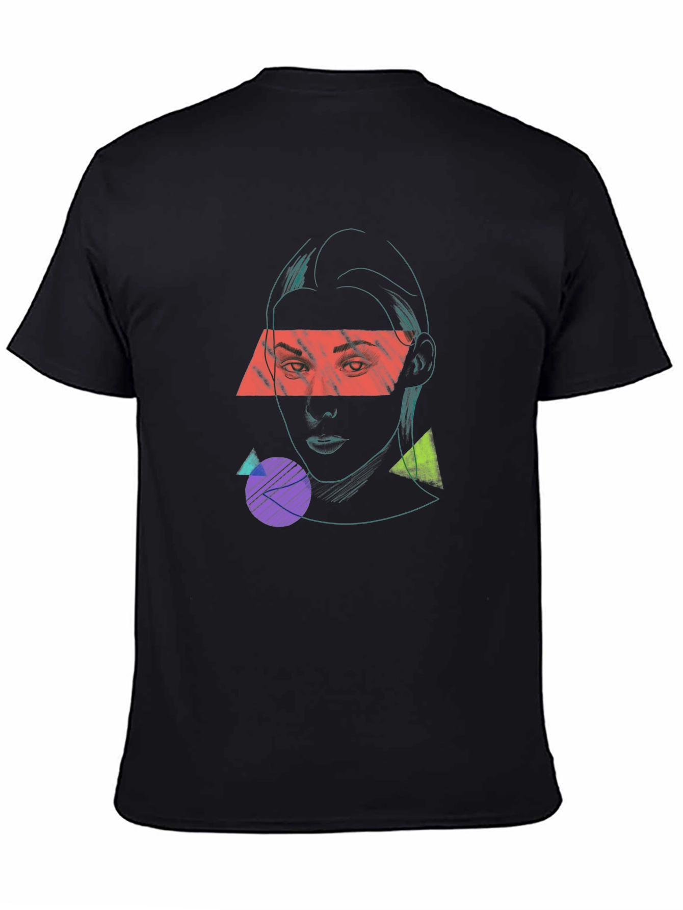 Geometric Face Graphic Black T-Shirt