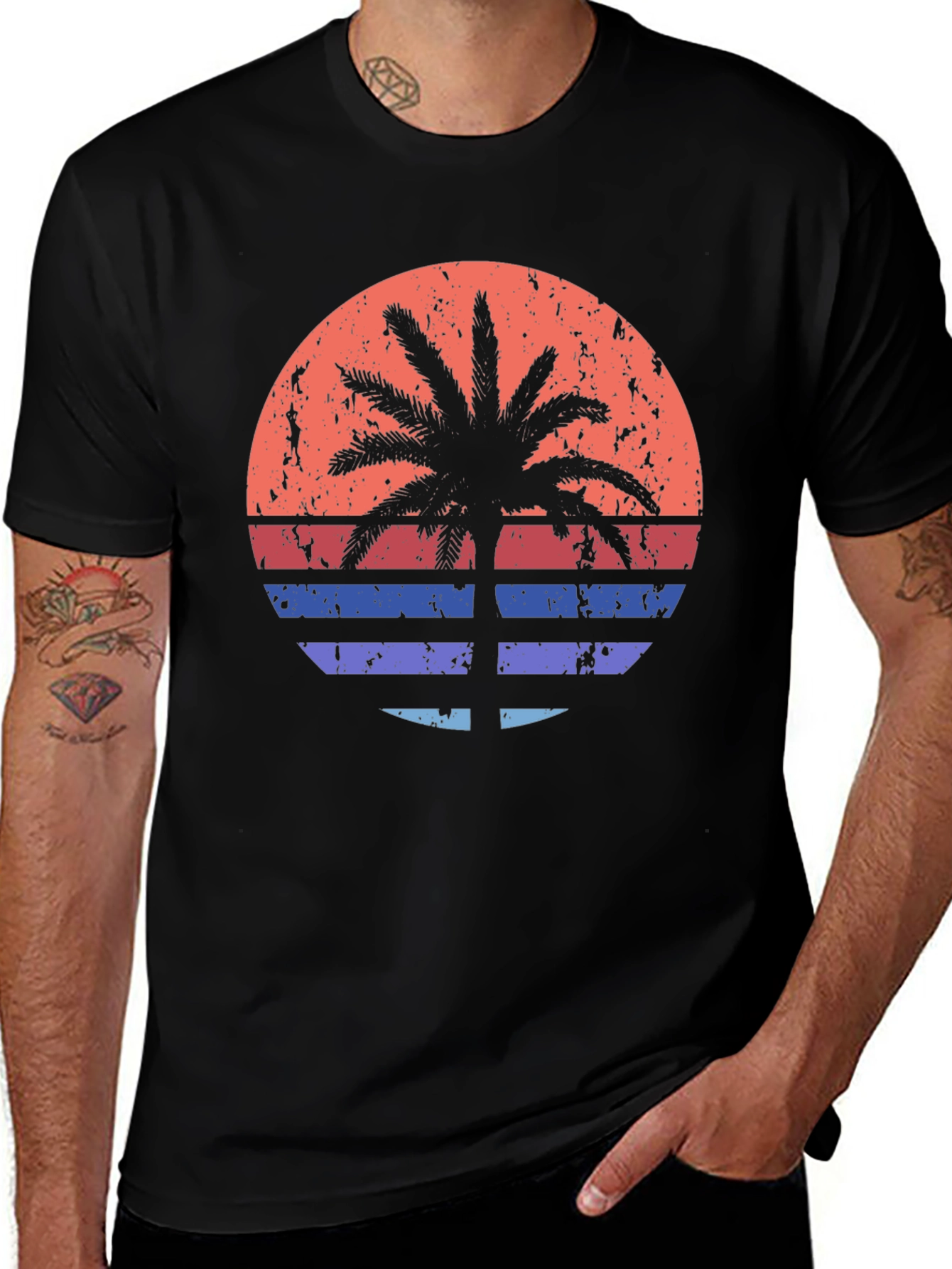 Retro Palm Tree Sunset Graphic T-Shirt