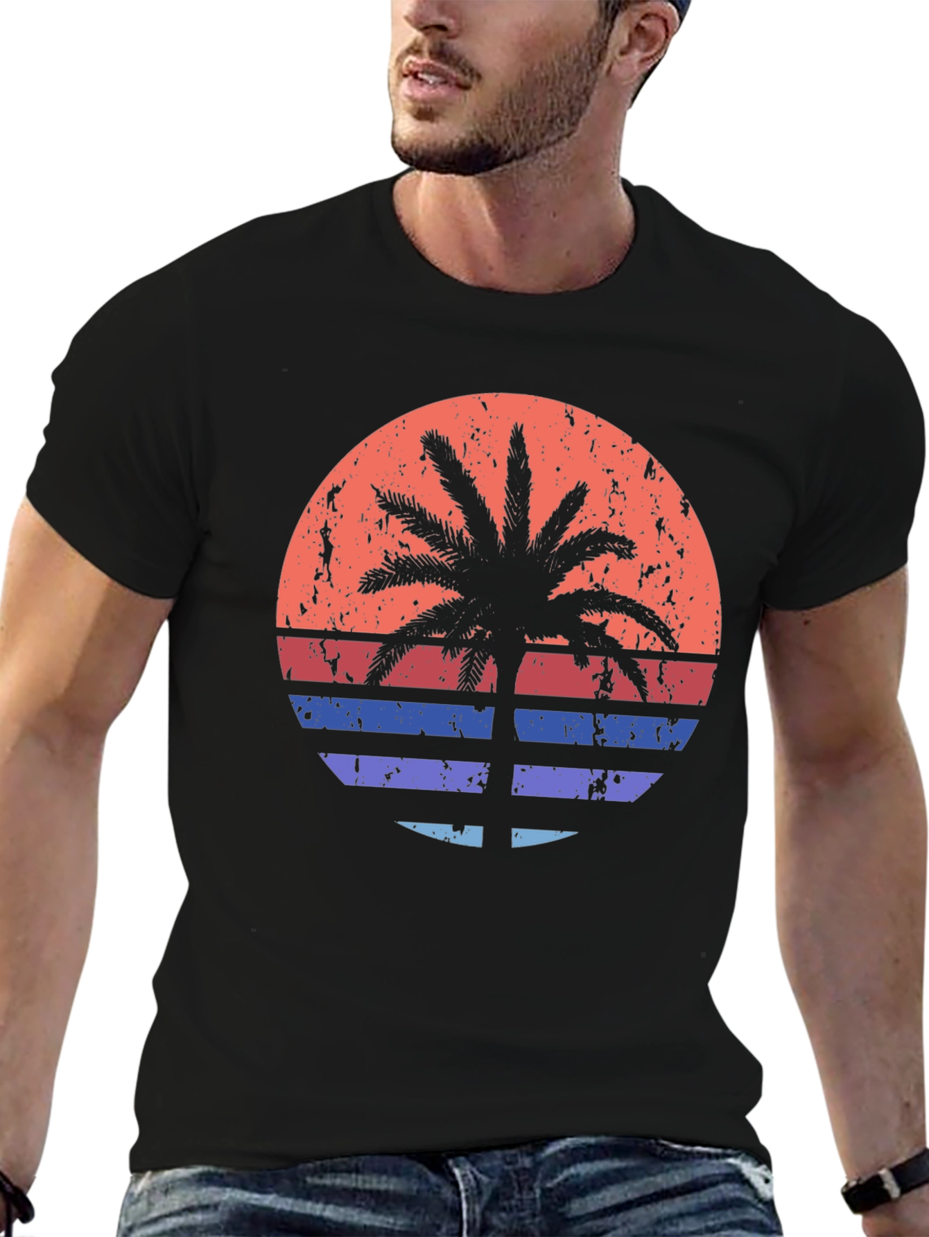 Retro Palm Tree Sunset Graphic T-Shirt