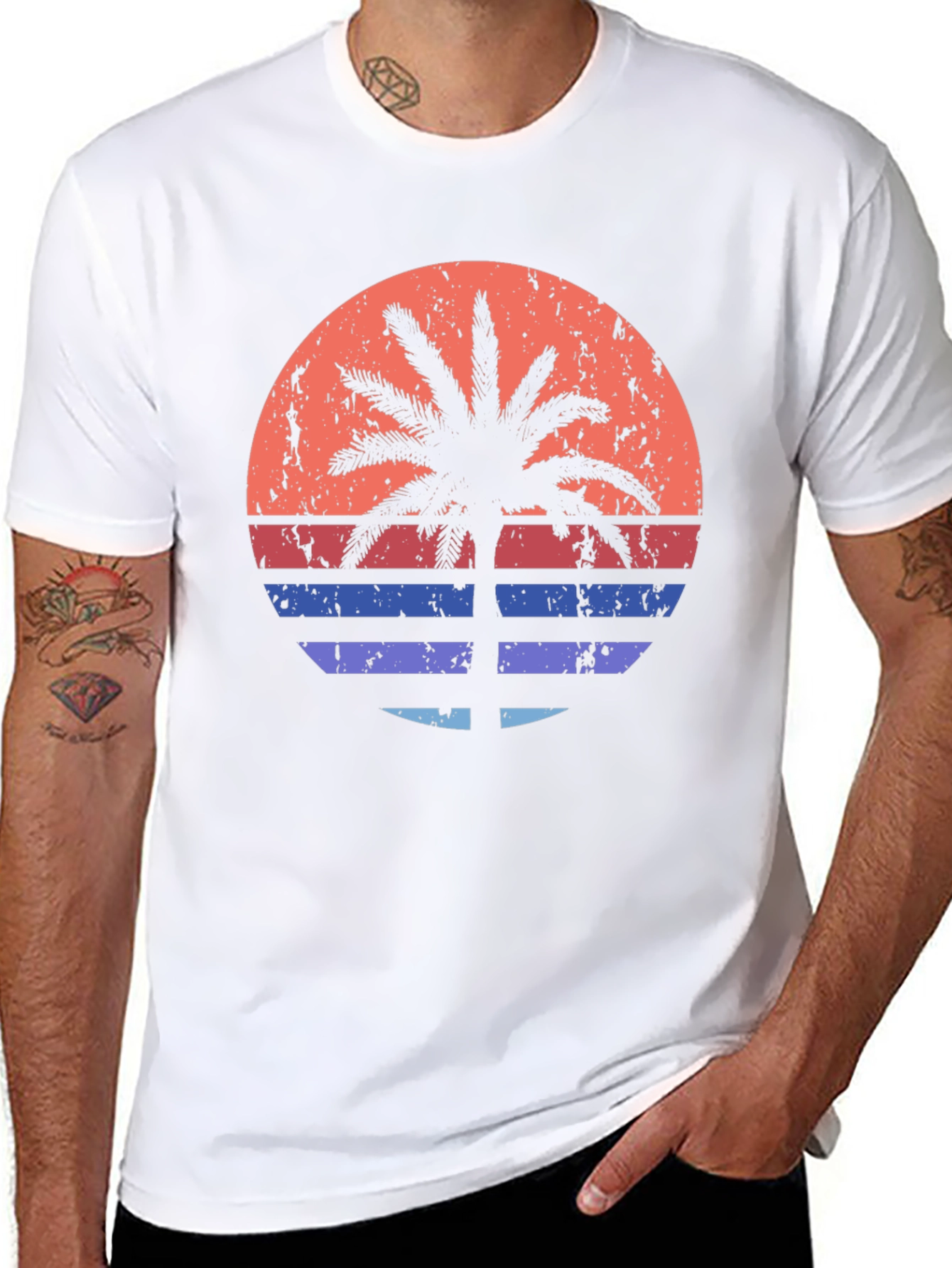 Retro Palm Tree Sunset Graphic T-Shirt