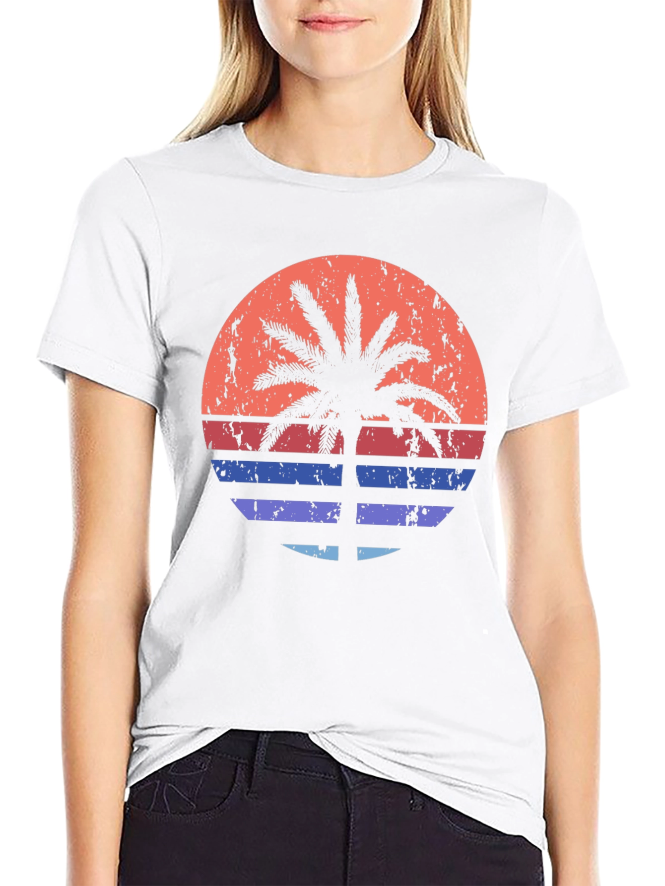 Retro Palm Tree Sunset Graphic T-Shirt