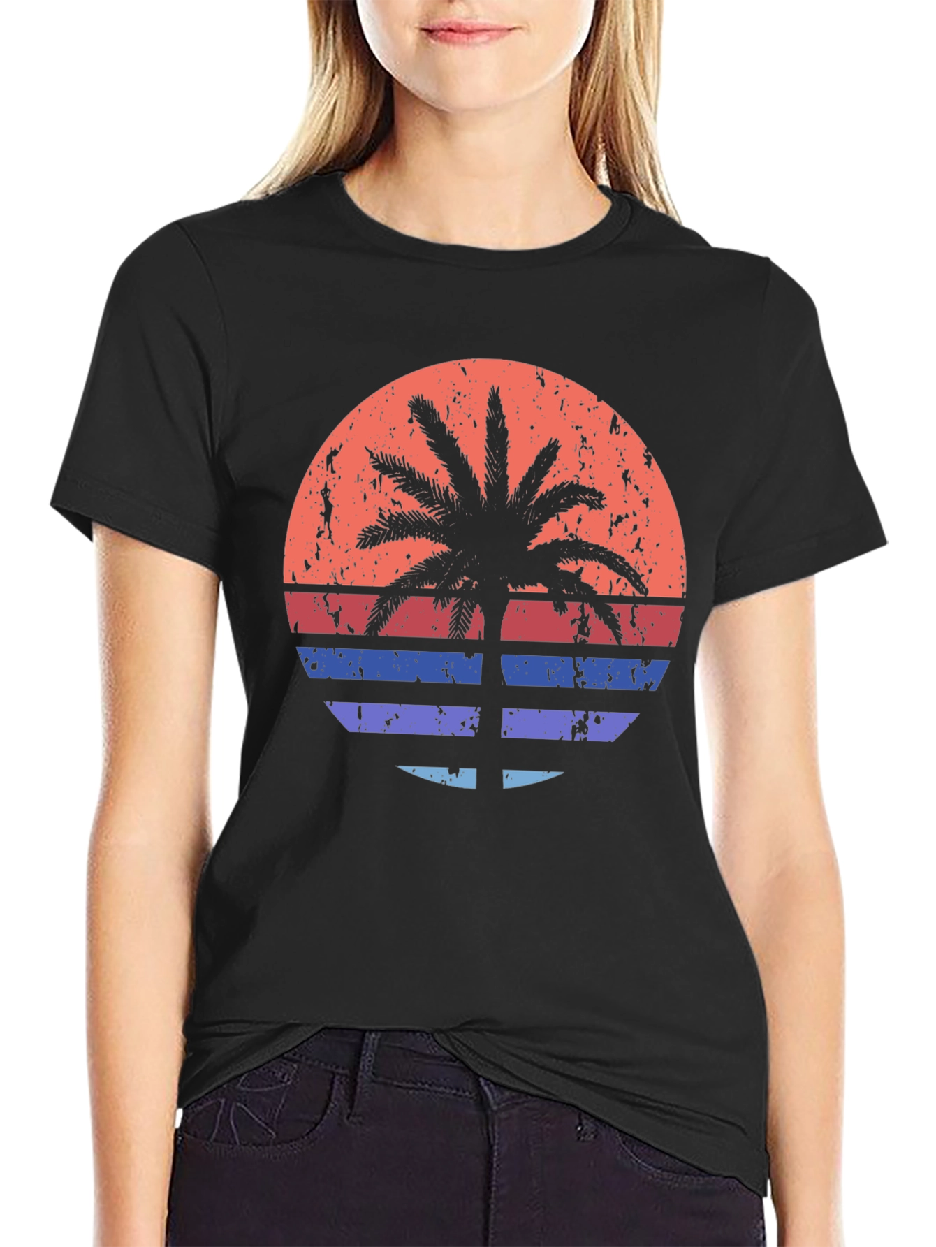 Retro Palm Tree Sunset Graphic T-Shirt