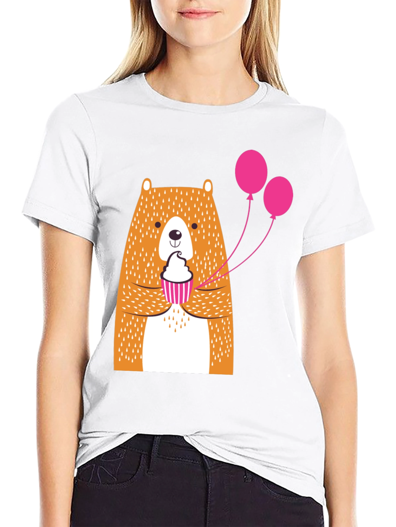 Cute Bear Cupcake Graphic Tee - Black