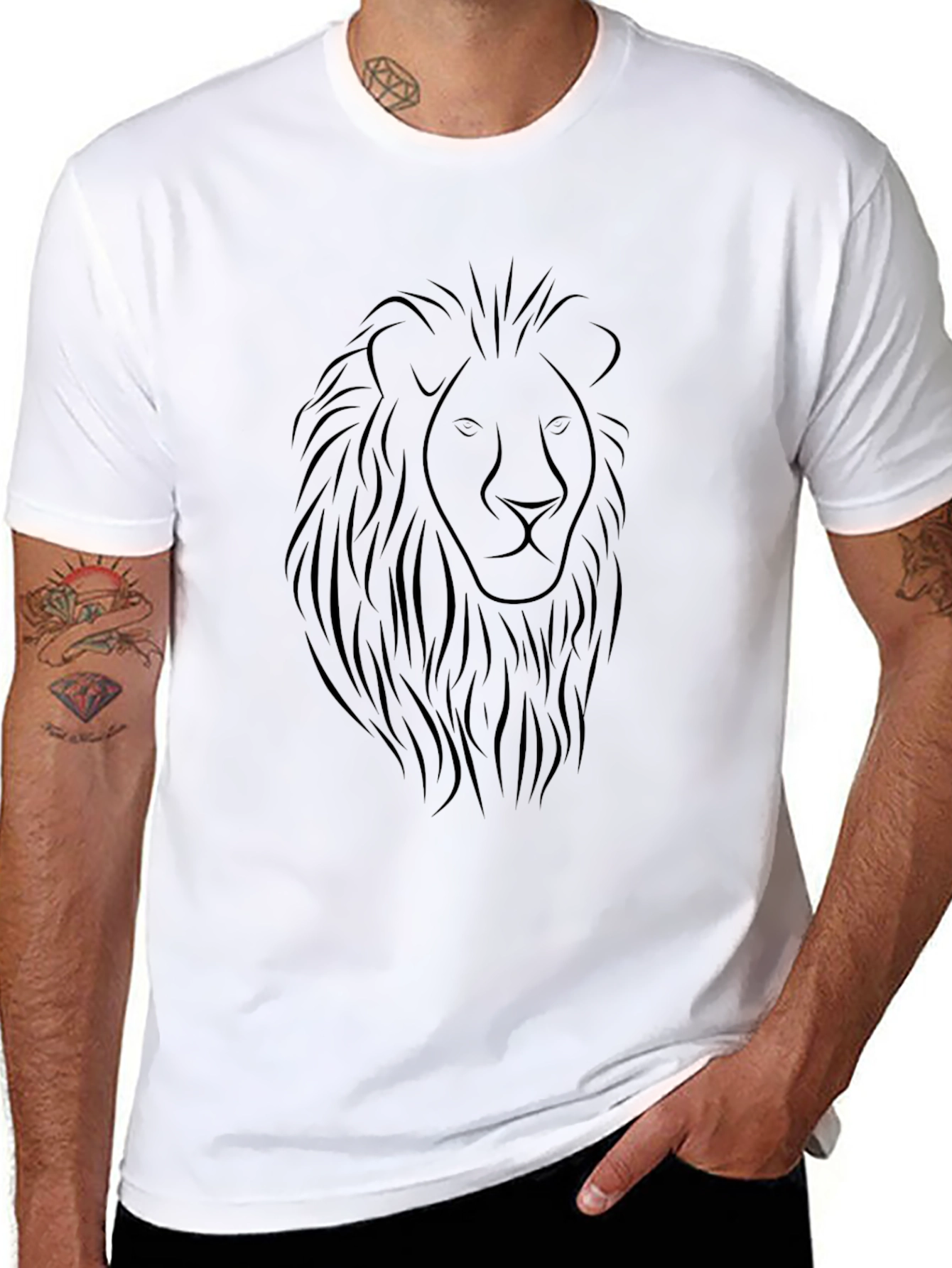 Mens Black Lion Graphic Tee - Stylish Crew Neck