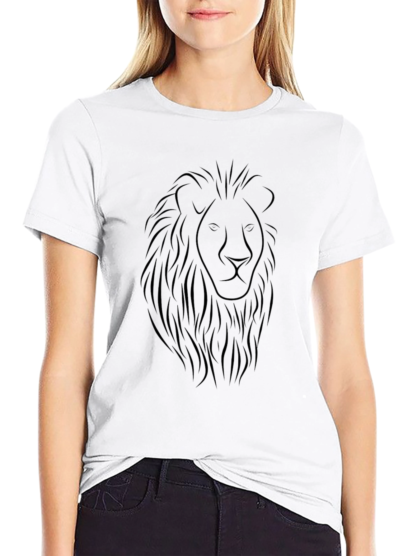 Mens Black Lion Graphic Tee - Stylish Crew Neck