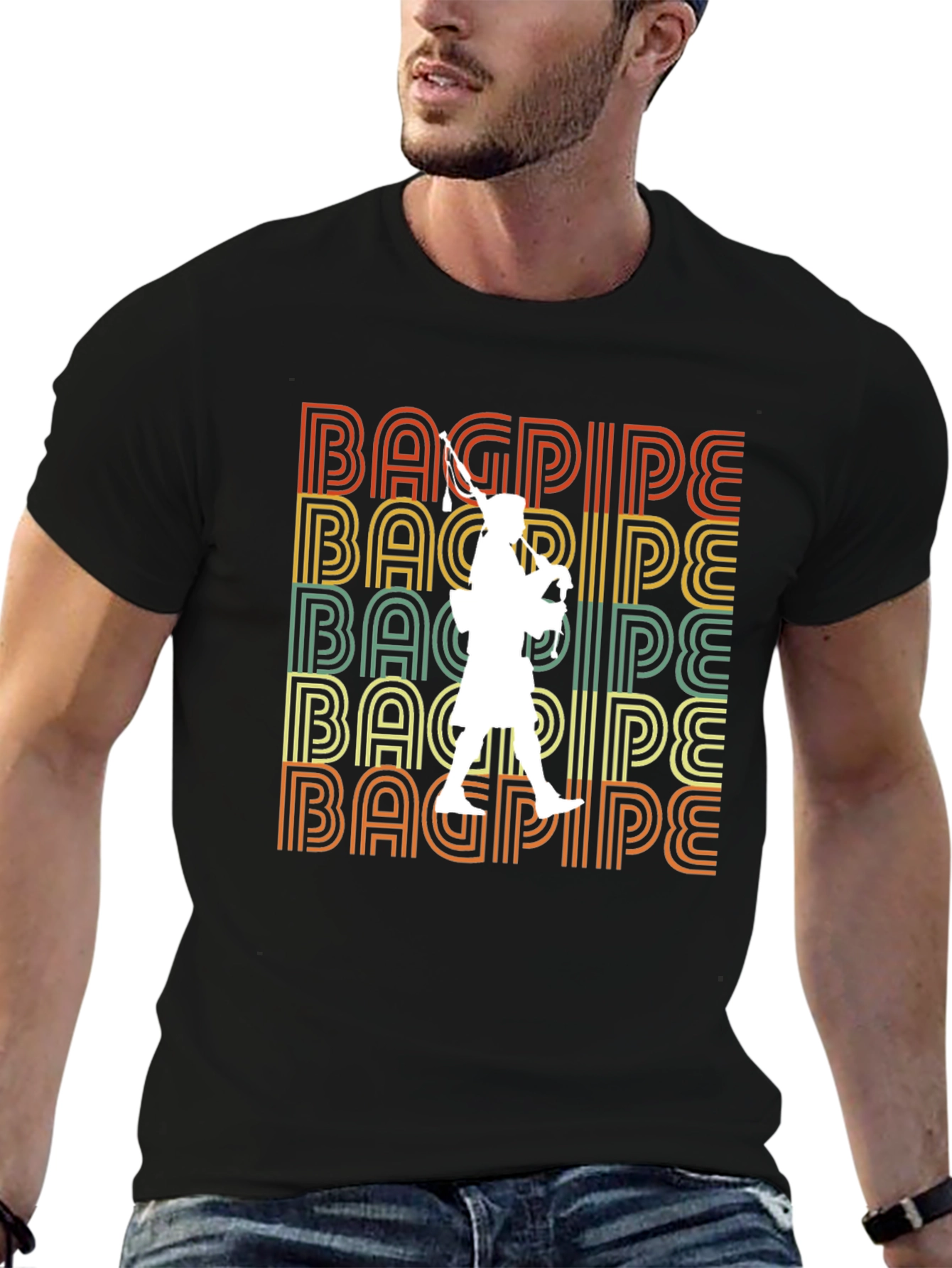 Bagpipe Retro T-Shirt - Scottish Piper Tee