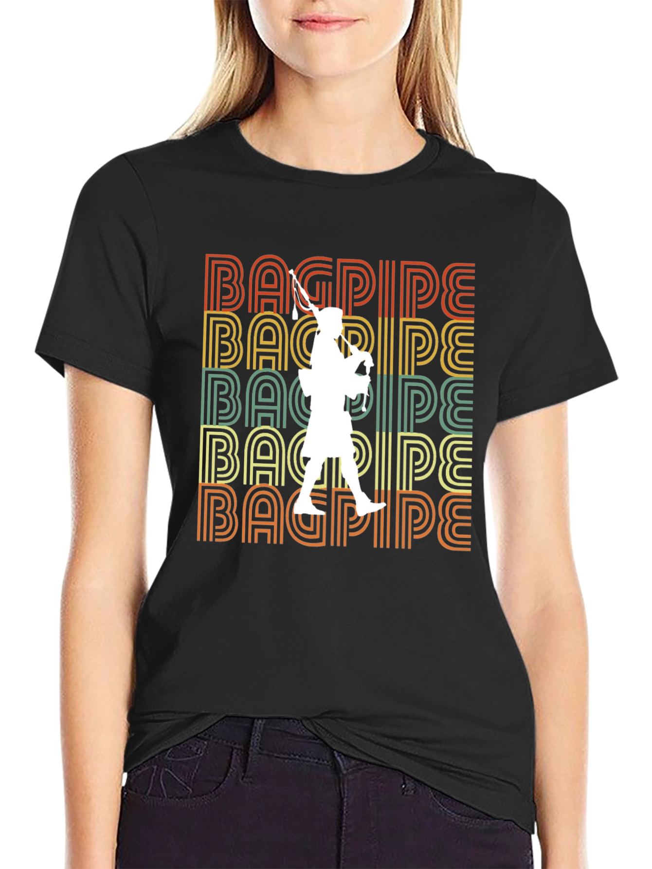 Bagpipe Retro T-Shirt - Scottish Piper Tee
