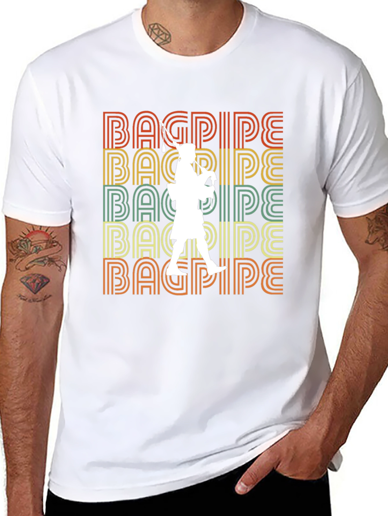 Bagpipe Retro T-Shirt - Scottish Piper Tee