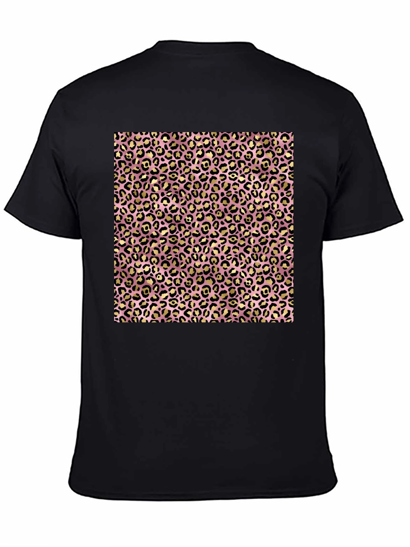 Pink & Gold Leopard Print Black T-Shirt