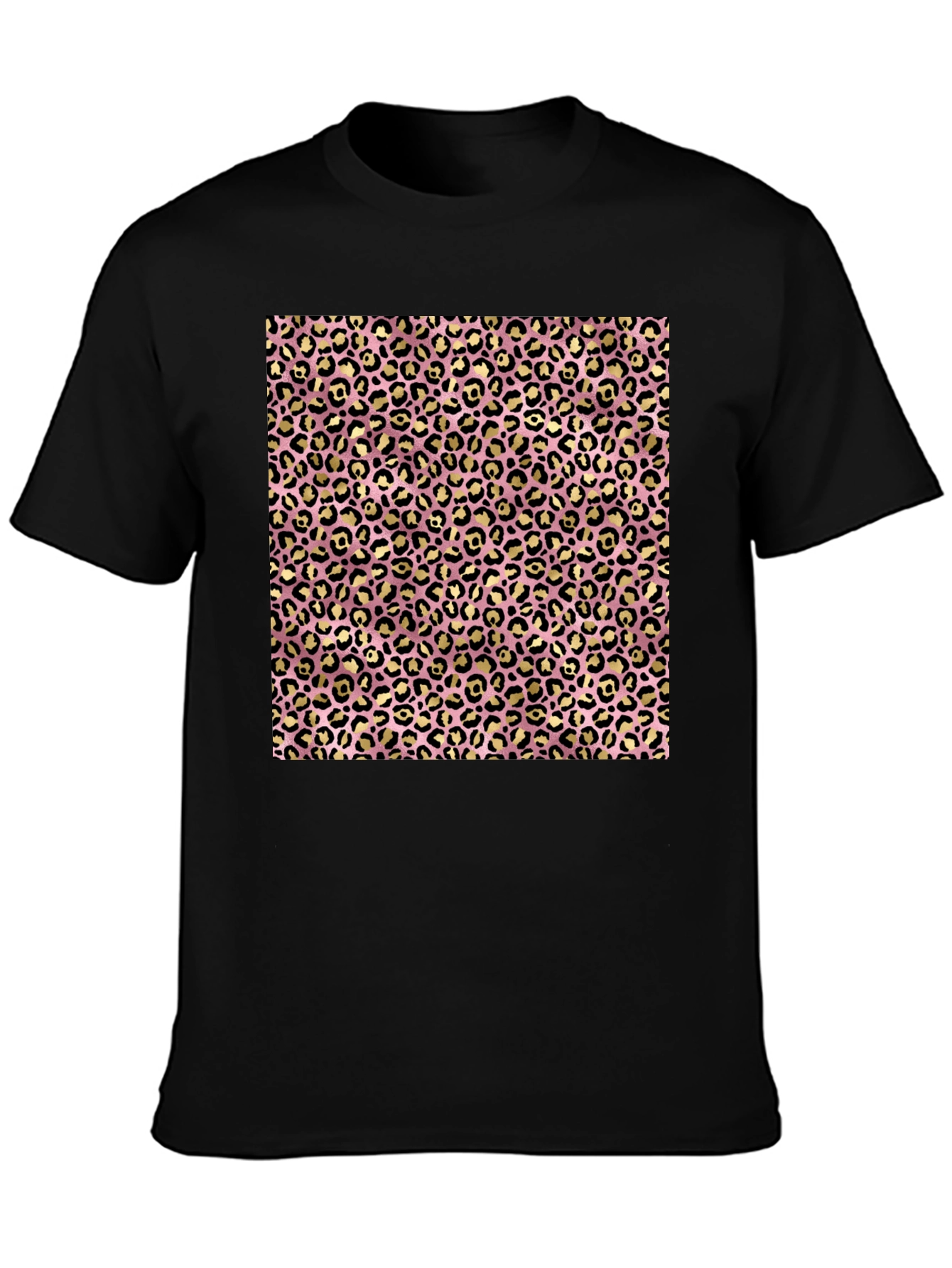 Pink & Gold Leopard Print Black T-Shirt