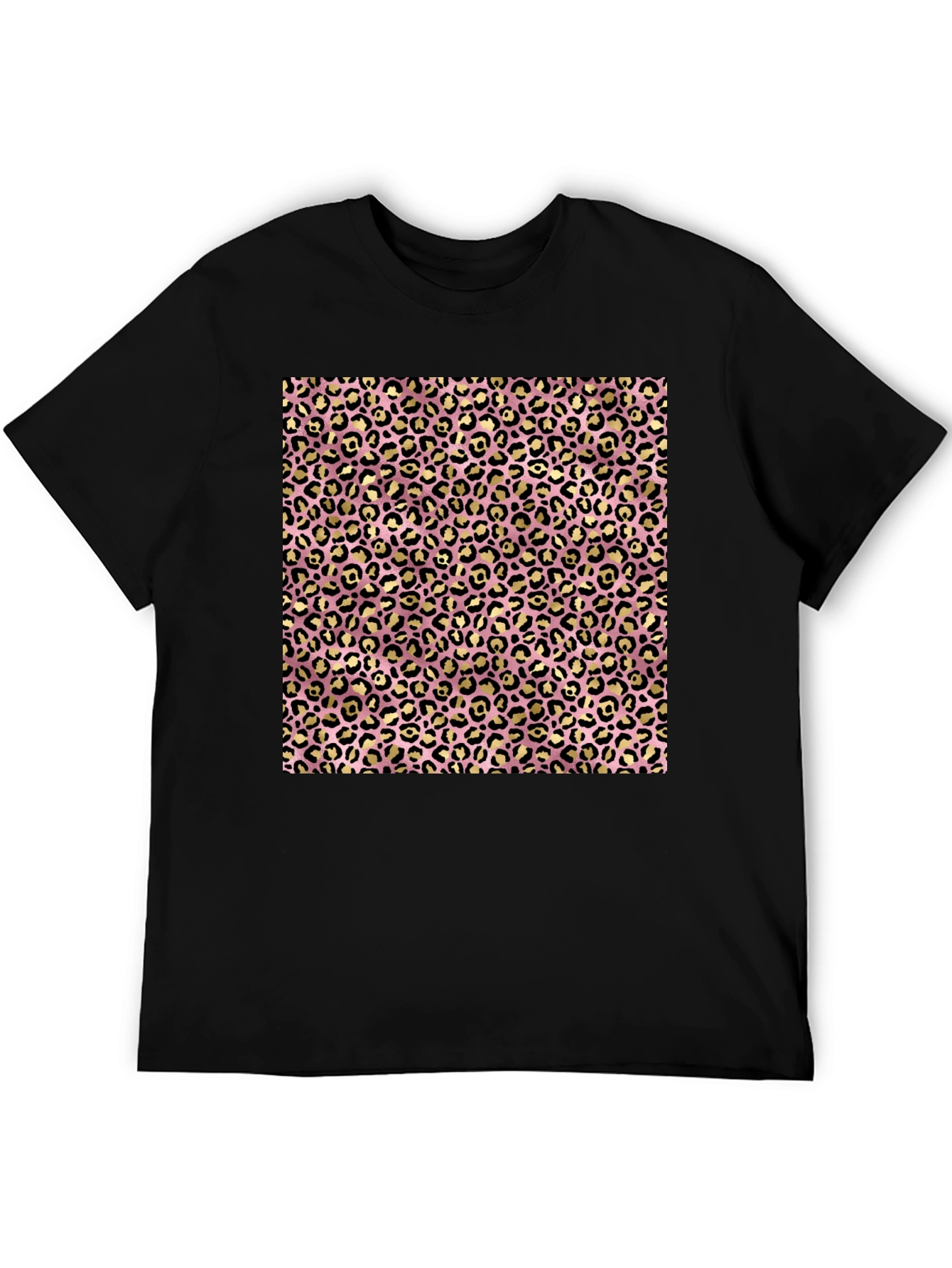 Pink & Gold Leopard Print Black T-Shirt