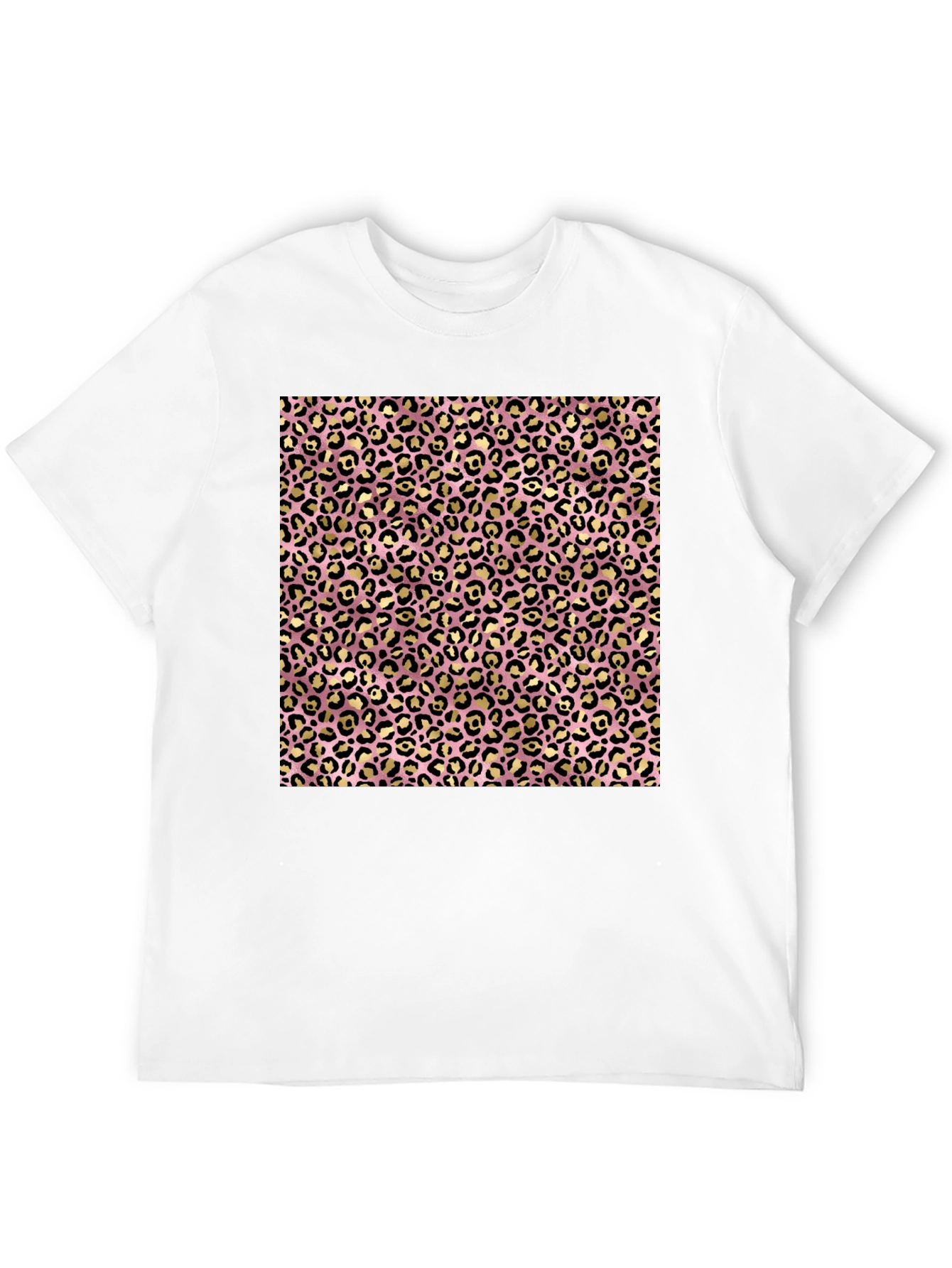 Pink & Gold Leopard Print Black T-Shirt