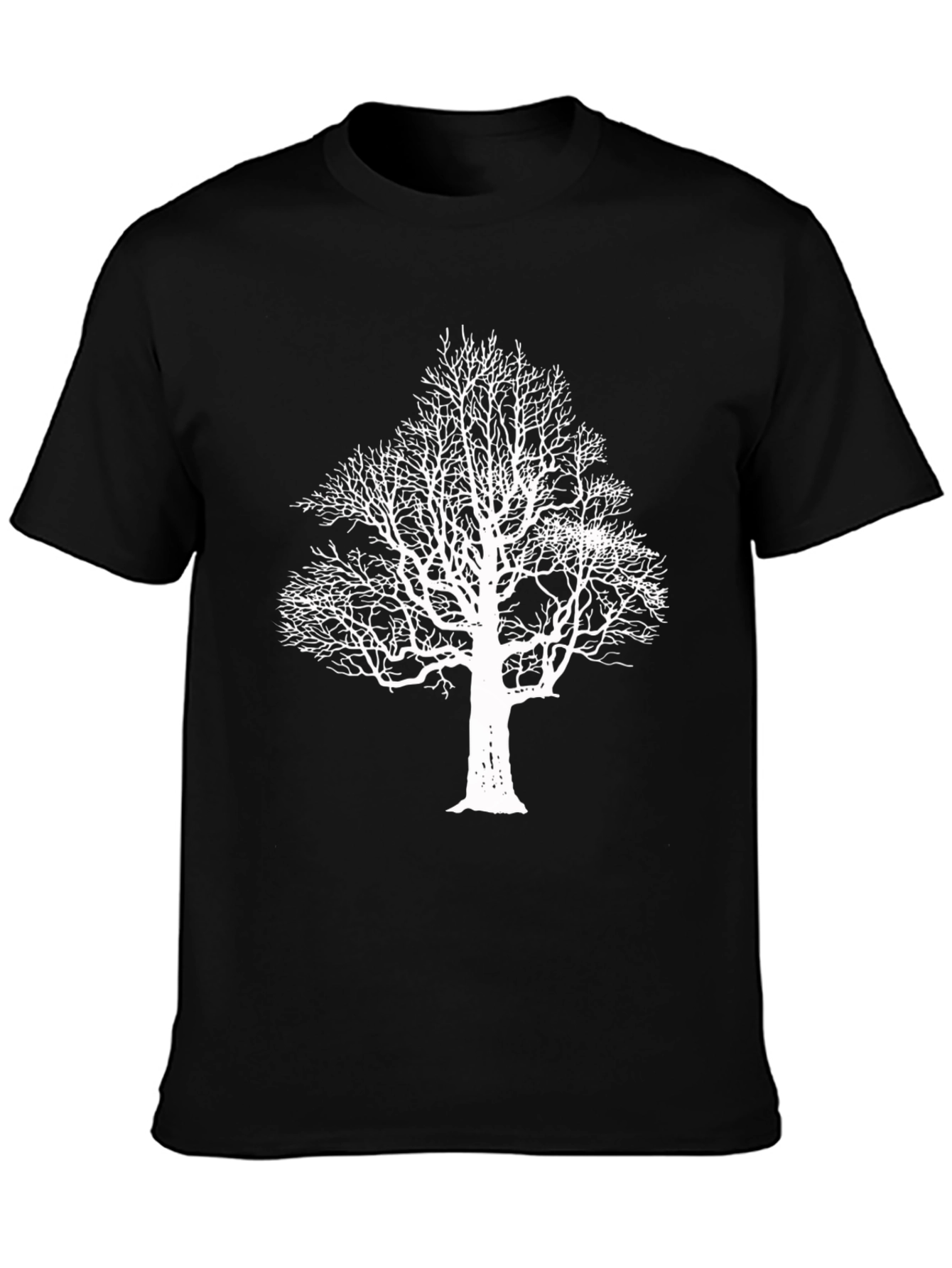 Black T-Shirt with White Tree Graphic