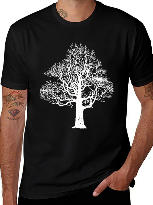 Black T-Shirt with White Tree Graphic