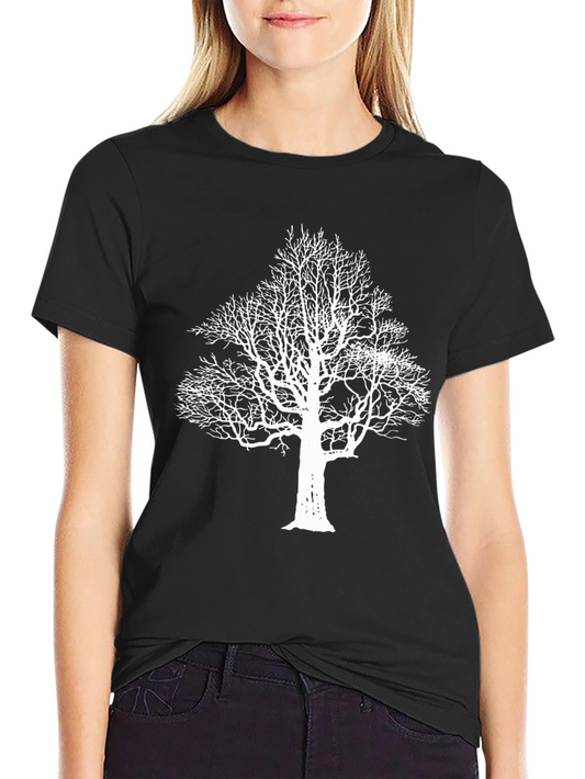 Black T-Shirt with White Tree Graphic