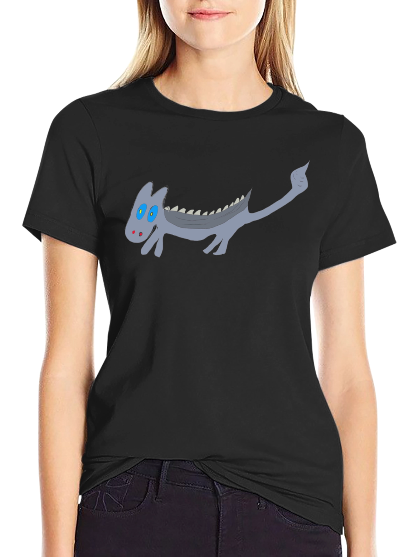 Cartoon Dragon Graphic Black T-Shirt